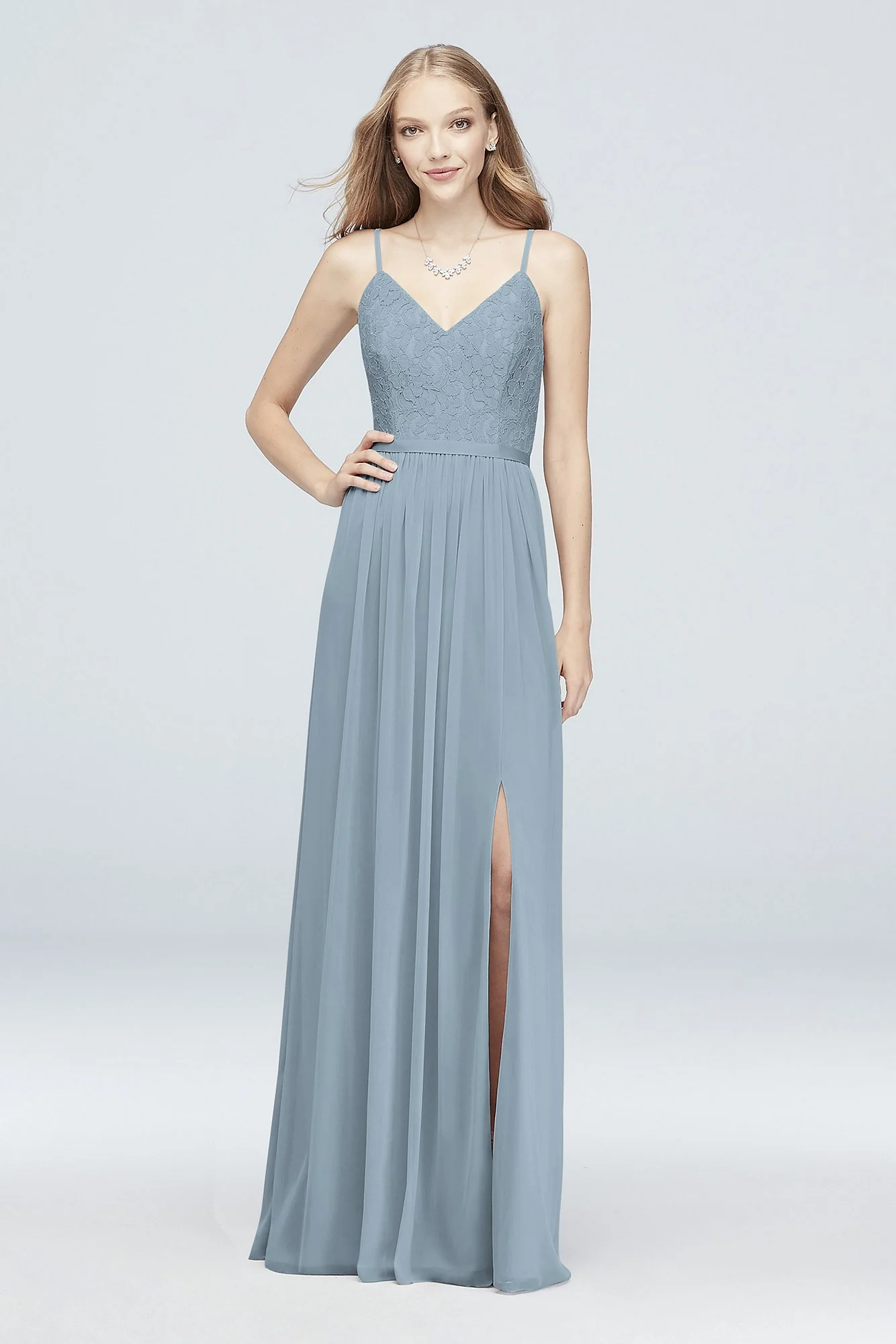 Long Corded Lace and Mesh Bridesmaid Dress