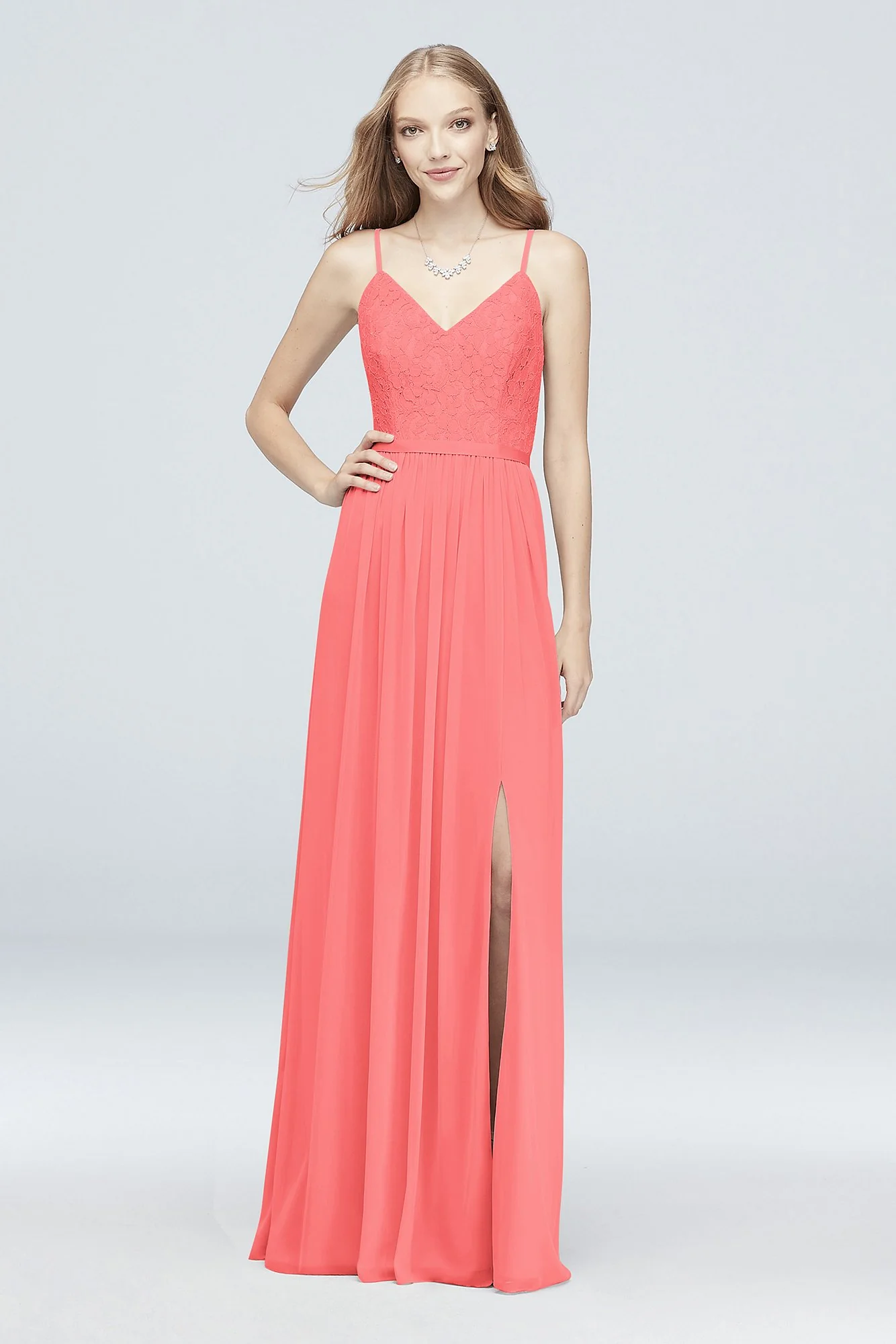 Long Corded Lace and Mesh Bridesmaid Dress - Image 10