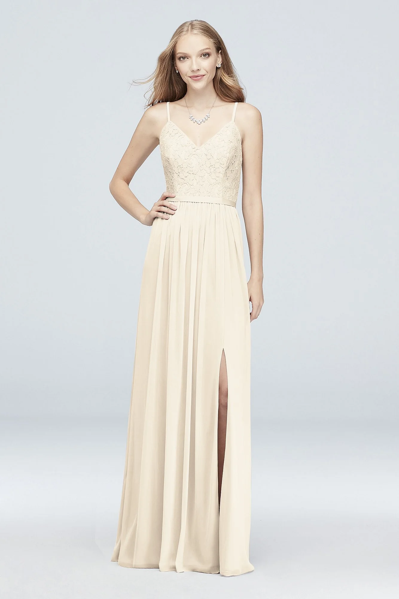Long Corded Lace and Mesh Bridesmaid Dress - Image 103