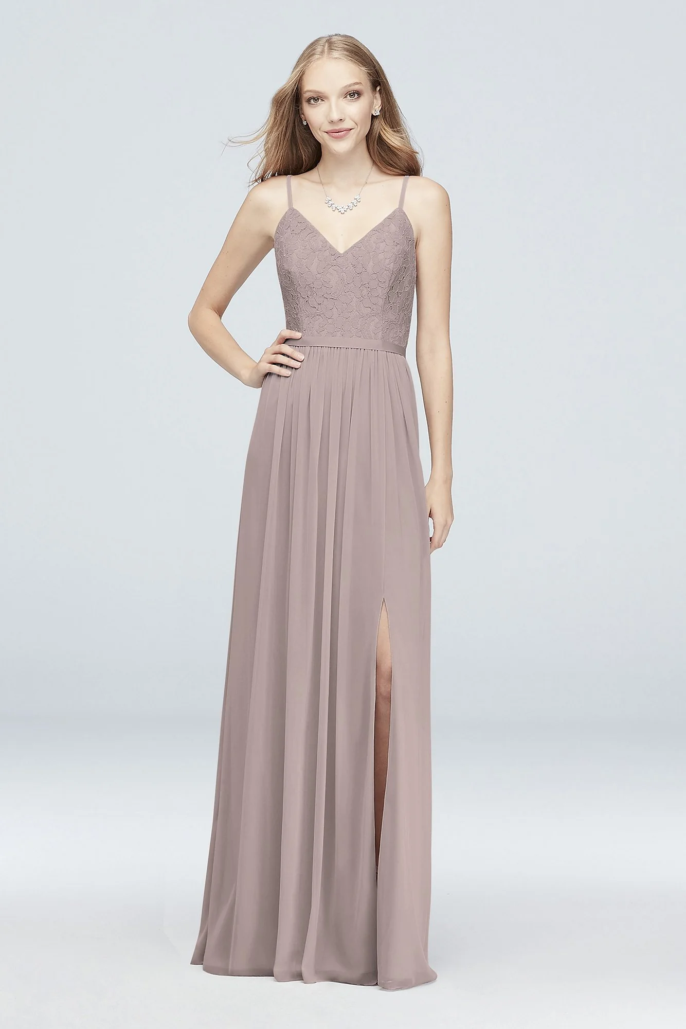 Long Corded Lace and Mesh Bridesmaid Dress - Image 110