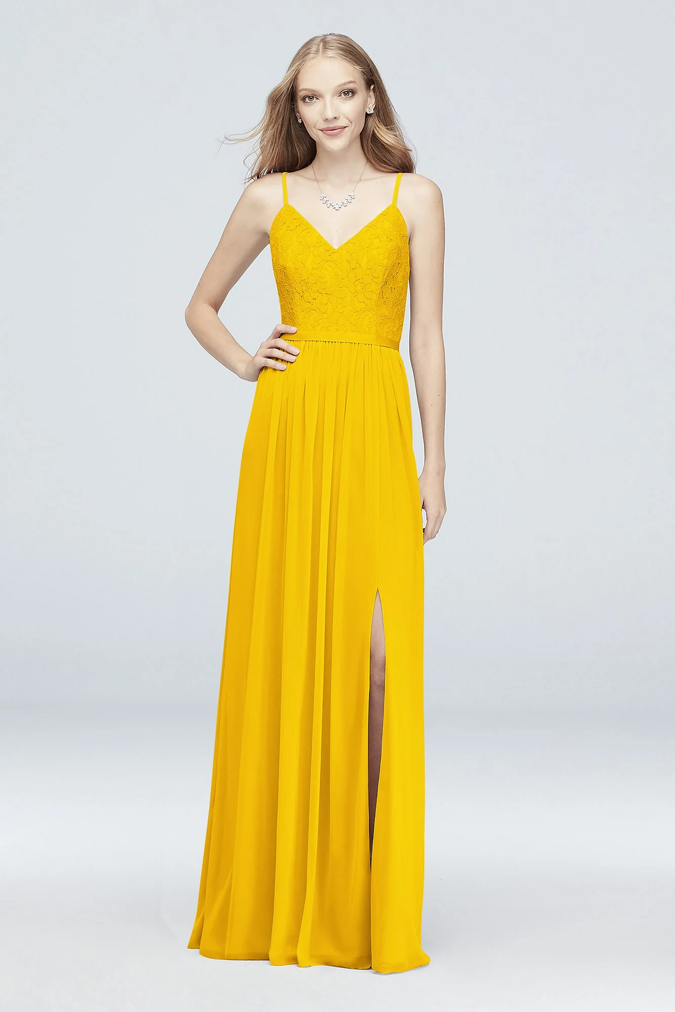Long Corded Lace and Mesh Bridesmaid Dress - Image 112