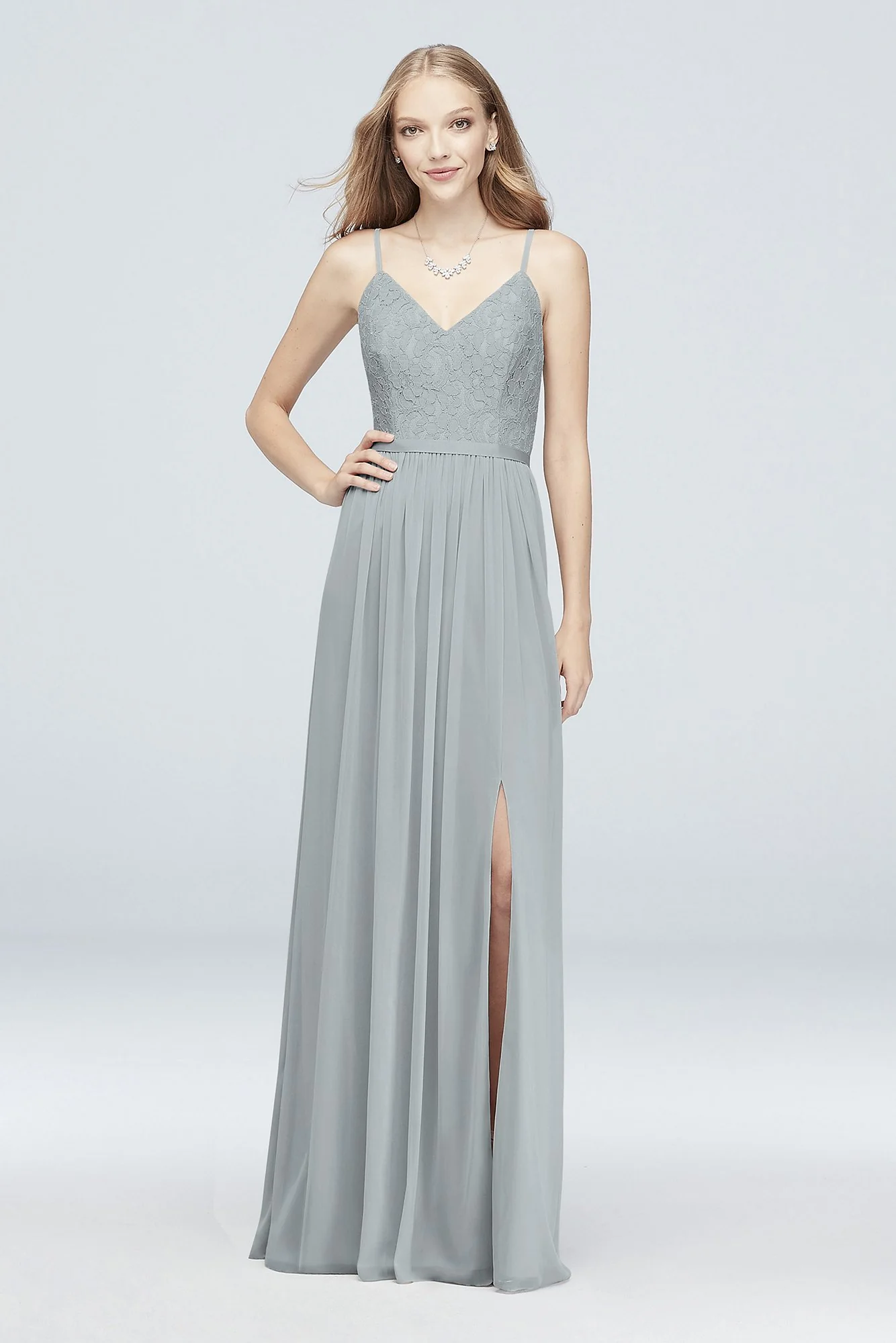 Long Corded Lace and Mesh Bridesmaid Dress - Image 116