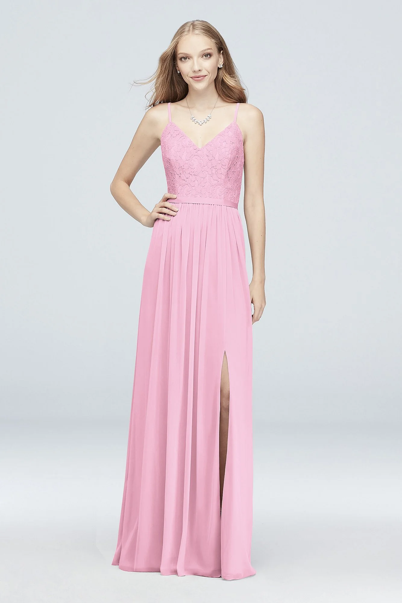 Long Corded Lace and Mesh Bridesmaid Dress - Image 13