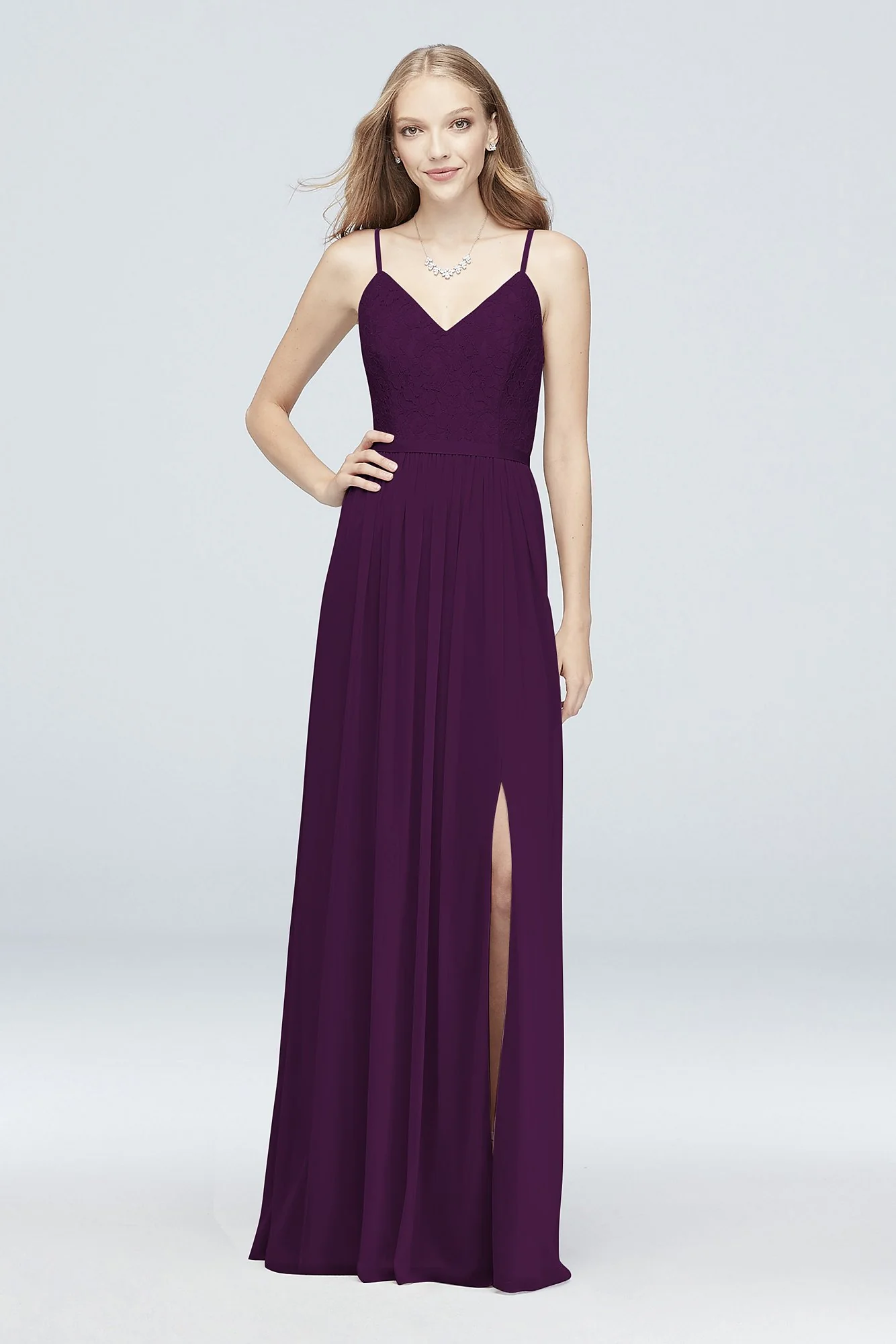 Long Corded Lace and Mesh Bridesmaid Dress - Image 18