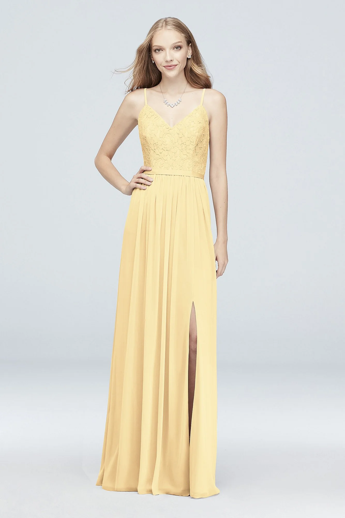 Long Corded Lace and Mesh Bridesmaid Dress - Image 20