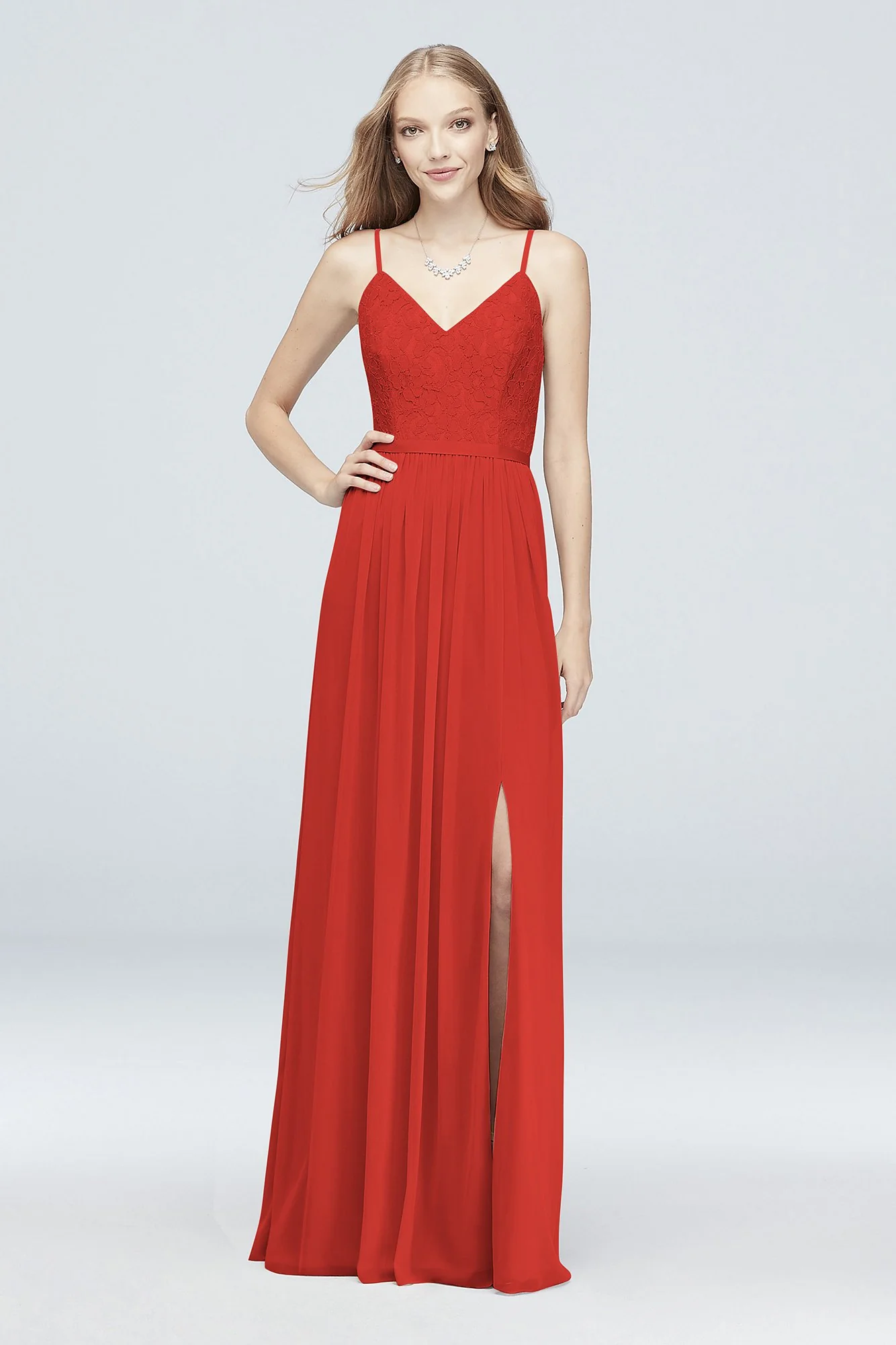 Long Corded Lace and Mesh Bridesmaid Dress - Image 21