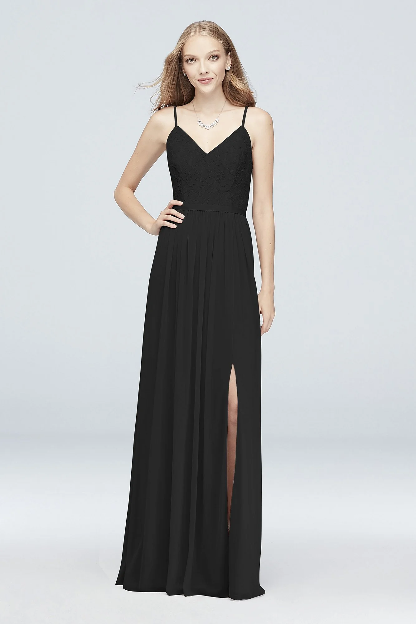 Long Corded Lace and Mesh Bridesmaid Dress - Image 25