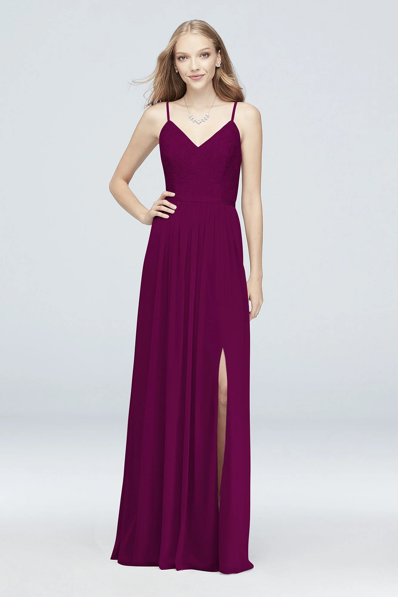 Long Corded Lace and Mesh Bridesmaid Dress - Image 28