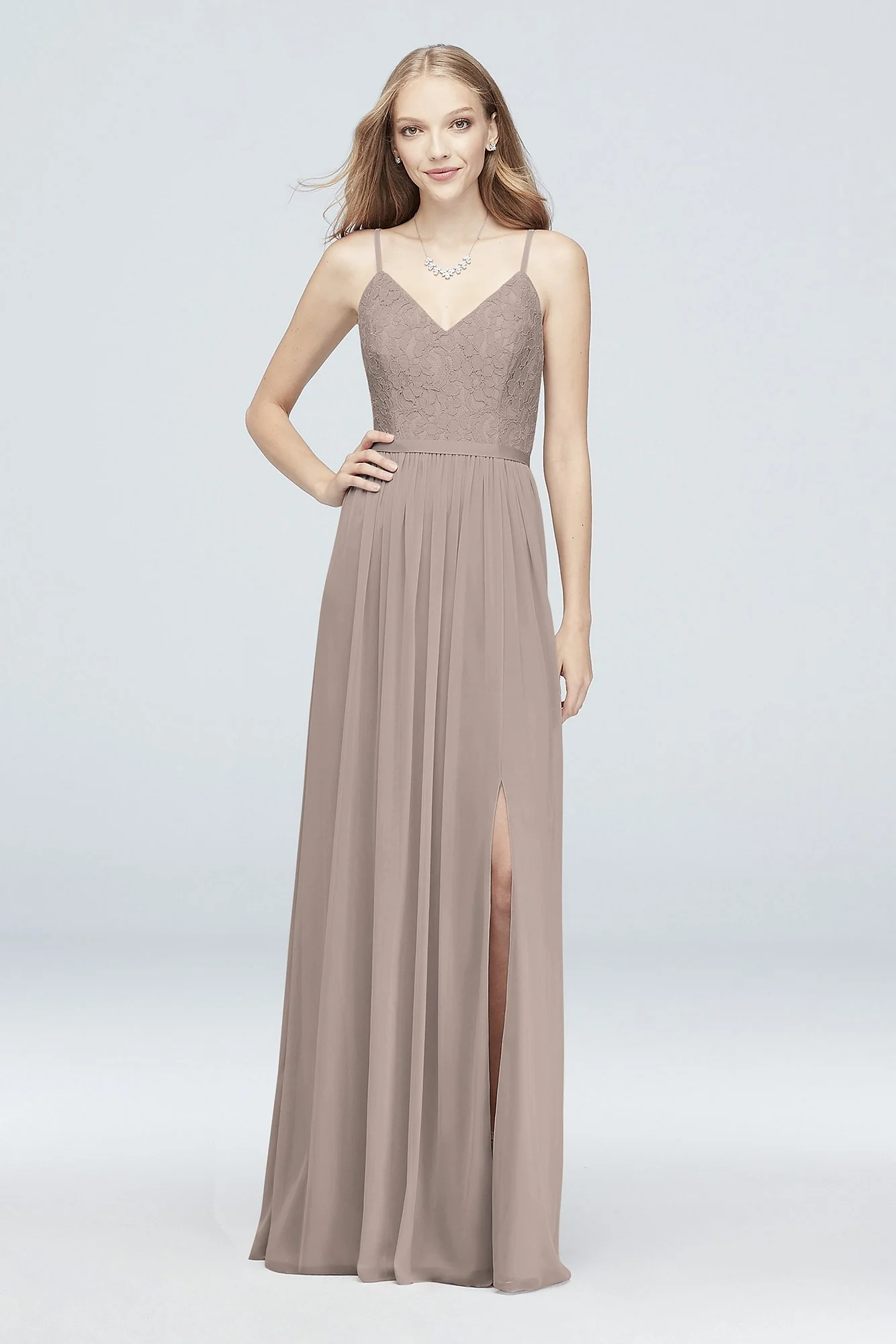 Long Corded Lace and Mesh Bridesmaid Dress - Image 31