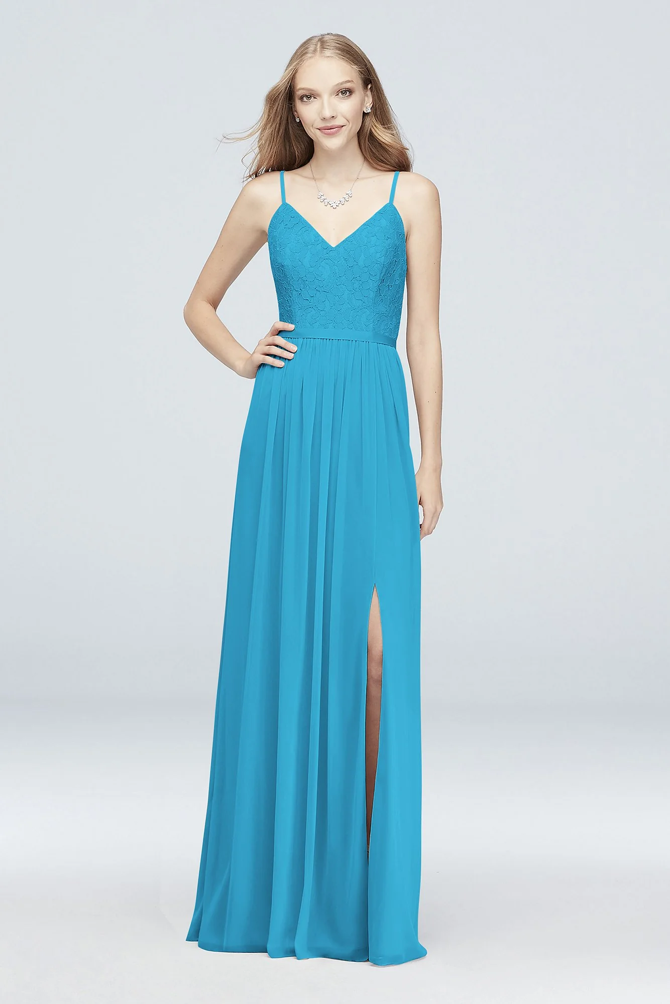 Long Corded Lace and Mesh Bridesmaid Dress - Image 34