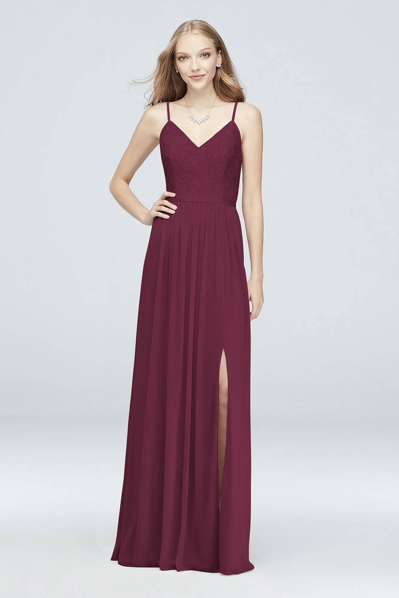 Long Corded Lace and Mesh Bridesmaid Dress - Image 40