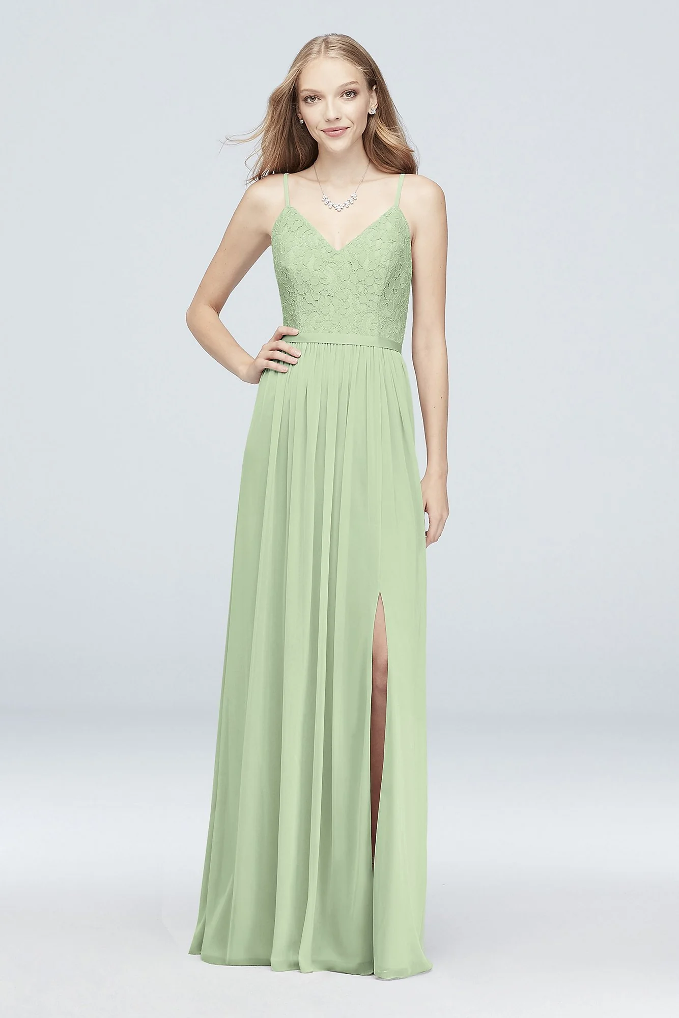 Long Corded Lace and Mesh Bridesmaid Dress - Image 41