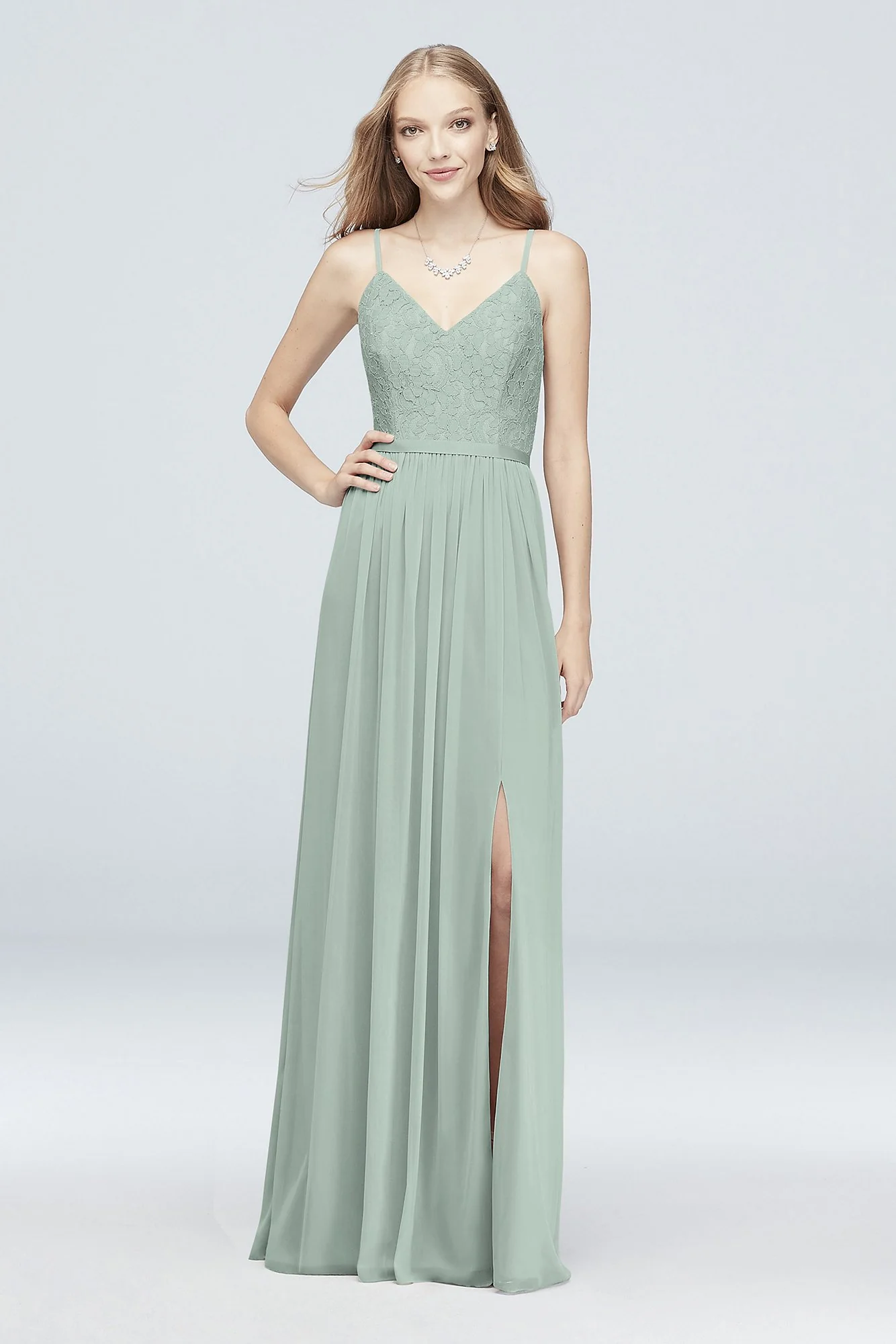 Long Corded Lace and Mesh Bridesmaid Dress - Image 42