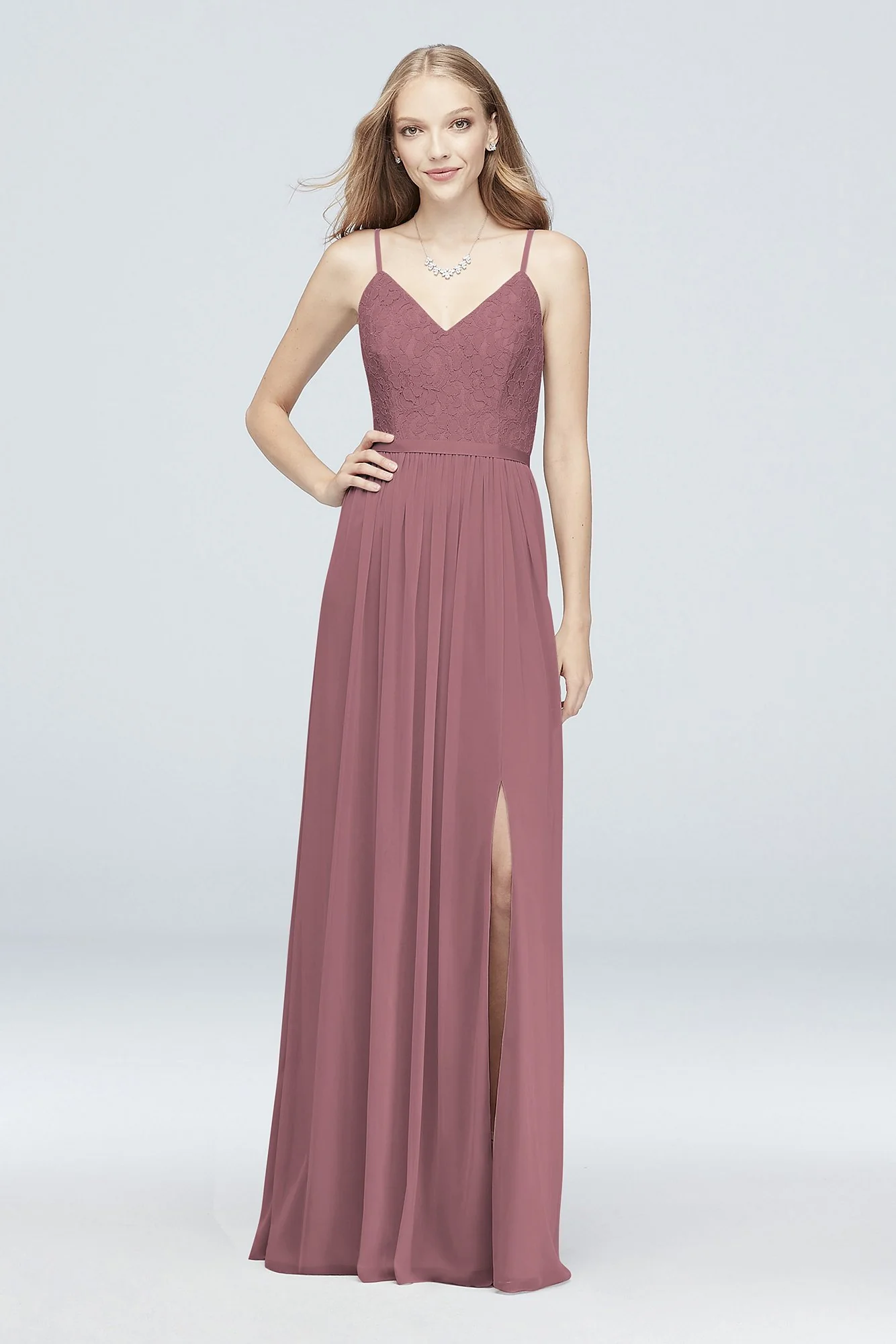 Long Corded Lace and Mesh Bridesmaid Dress - Image 45