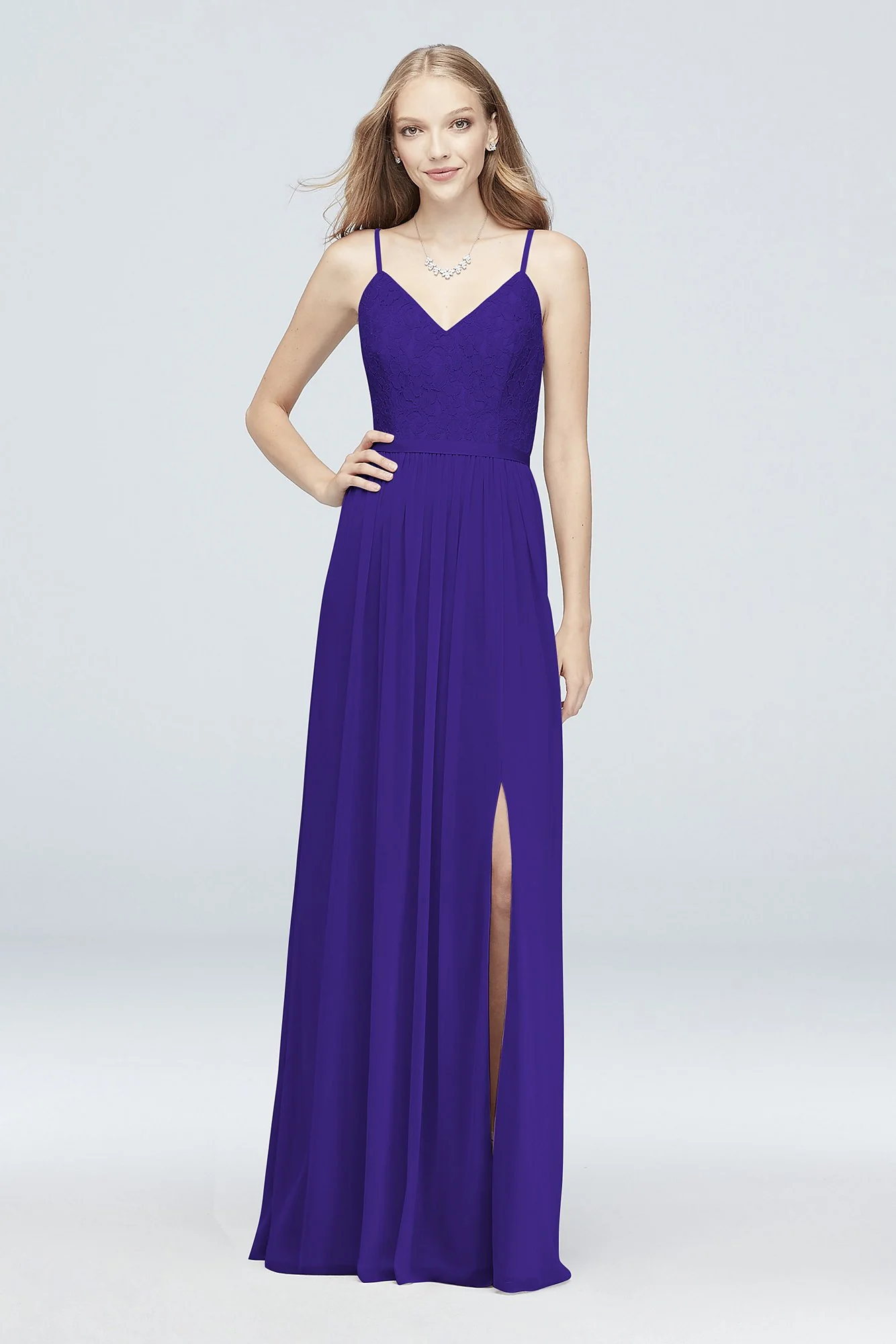 Long Corded Lace and Mesh Bridesmaid Dress - Image 50