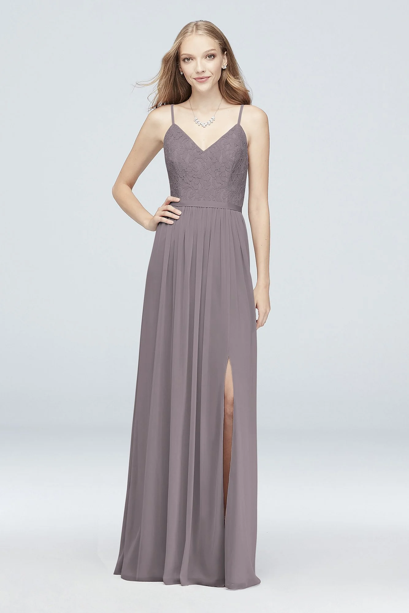 Long Corded Lace and Mesh Bridesmaid Dress - Image 51