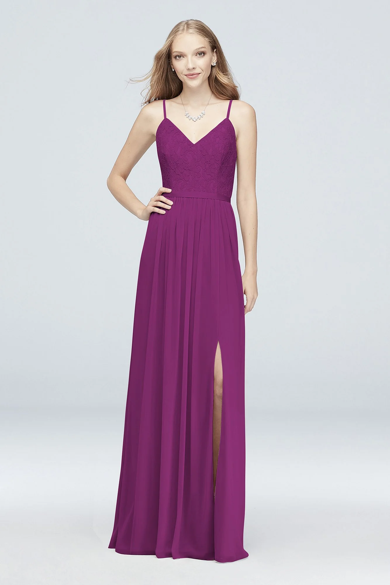 Long Corded Lace and Mesh Bridesmaid Dress - Image 54