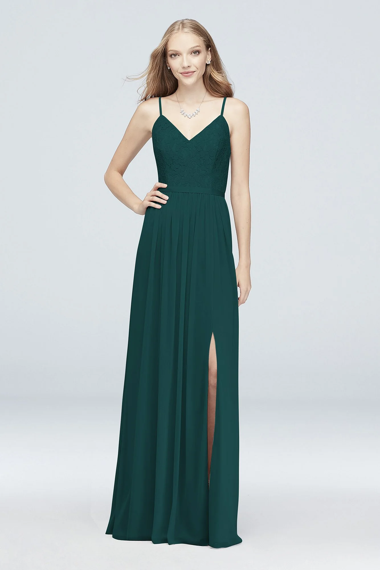 Long Corded Lace and Mesh Bridesmaid Dress - Image 59