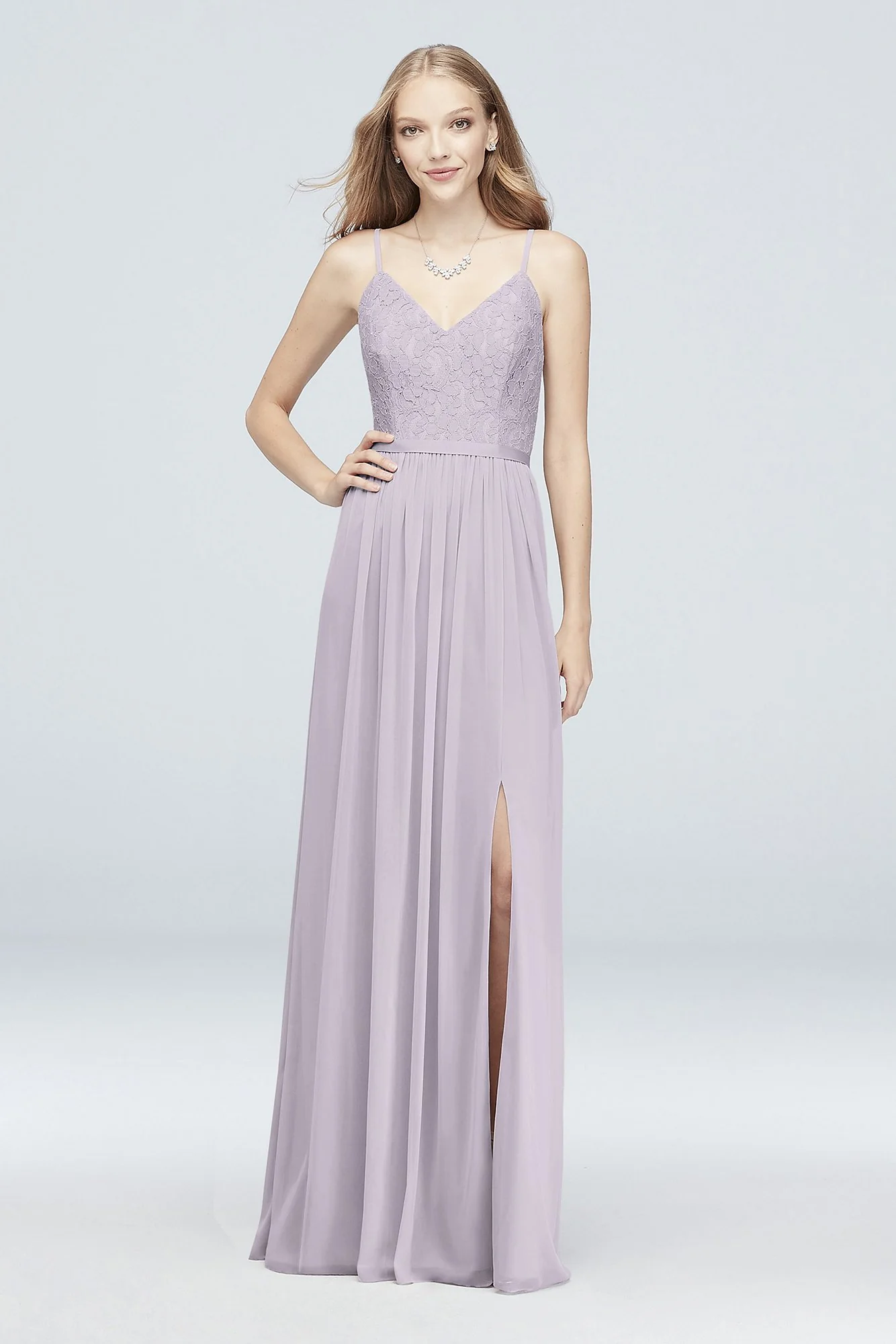 Long Corded Lace and Mesh Bridesmaid Dress - Image 60