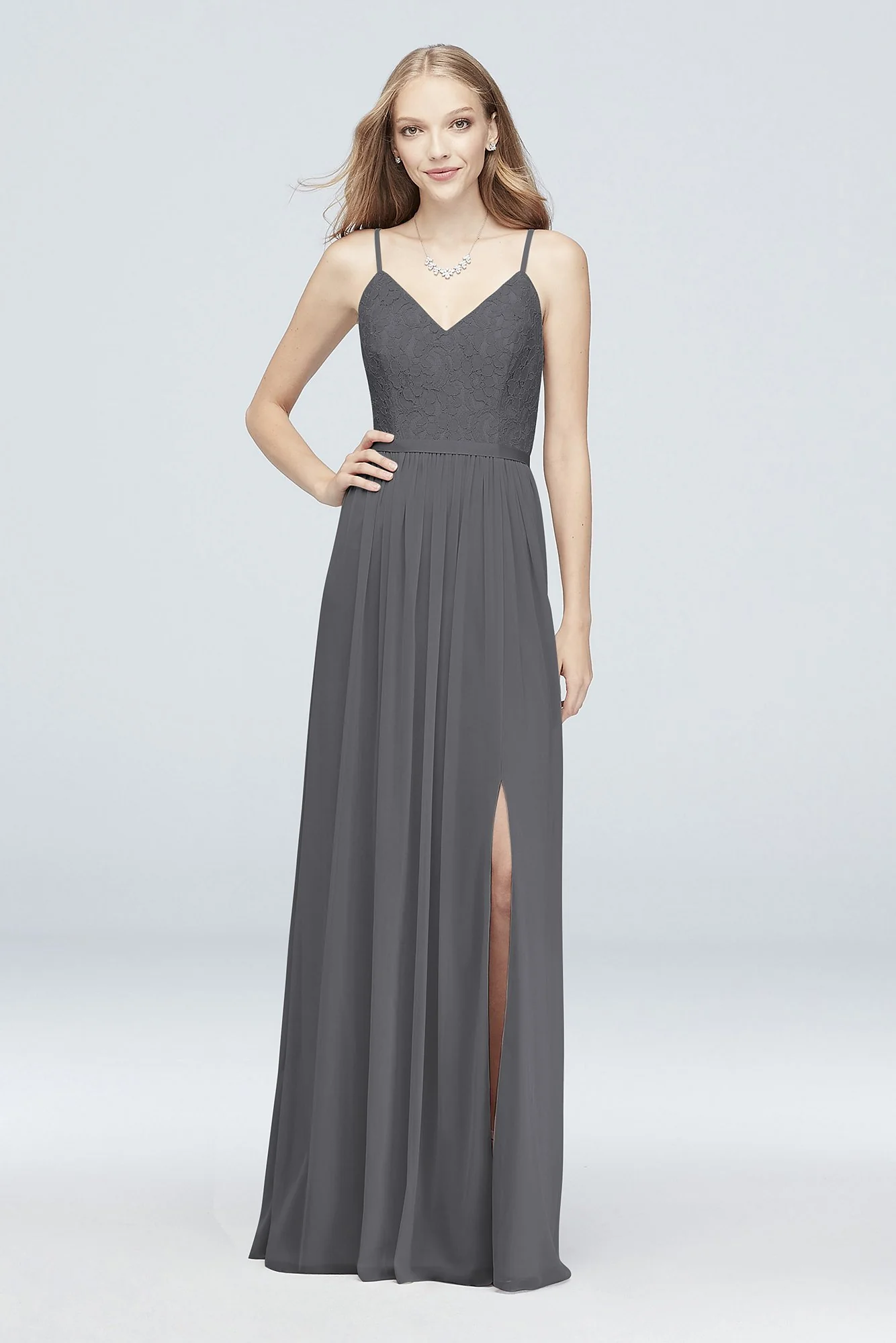 Long Corded Lace and Mesh Bridesmaid Dress - Image 61