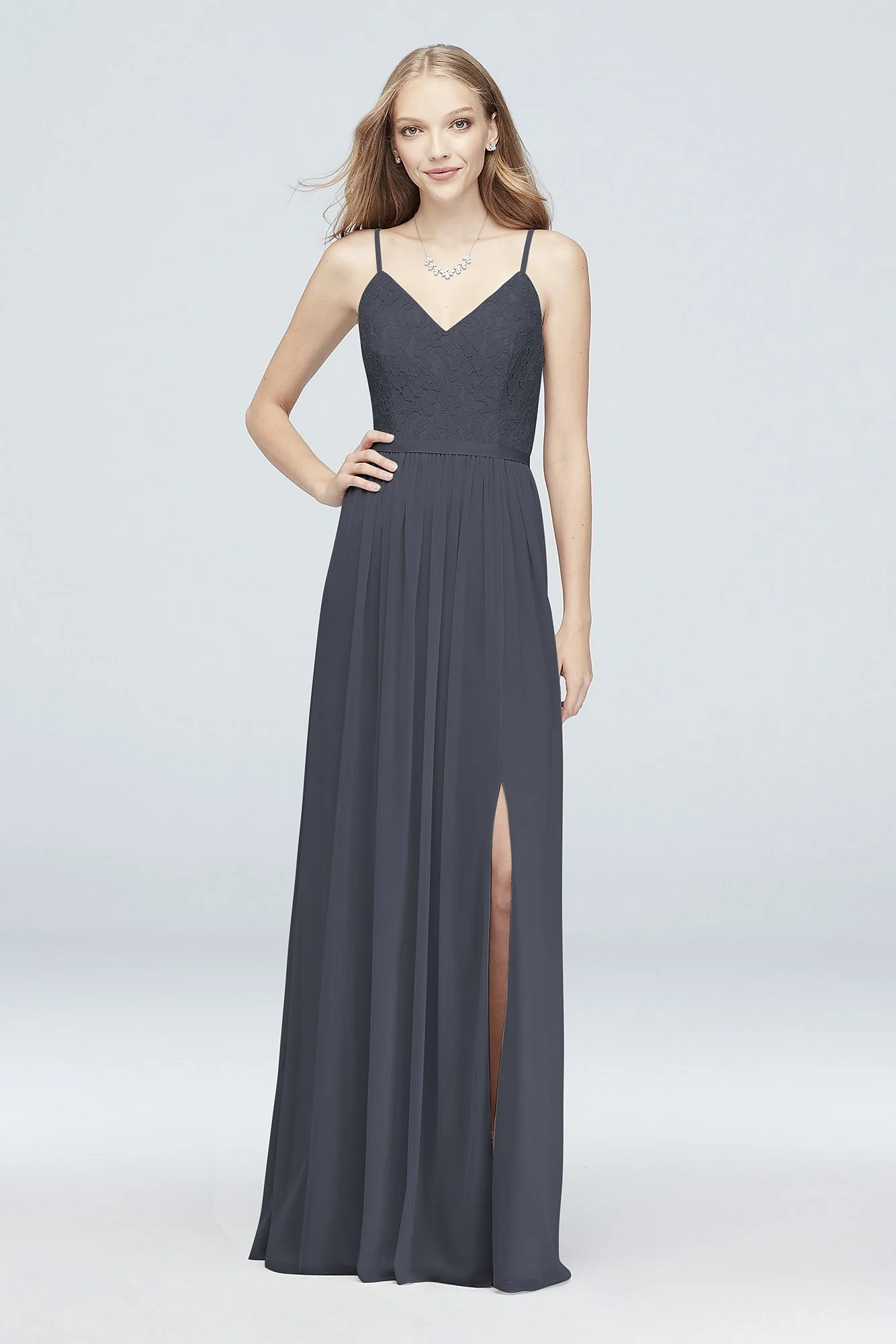 Long Corded Lace and Mesh Bridesmaid Dress - Image 63