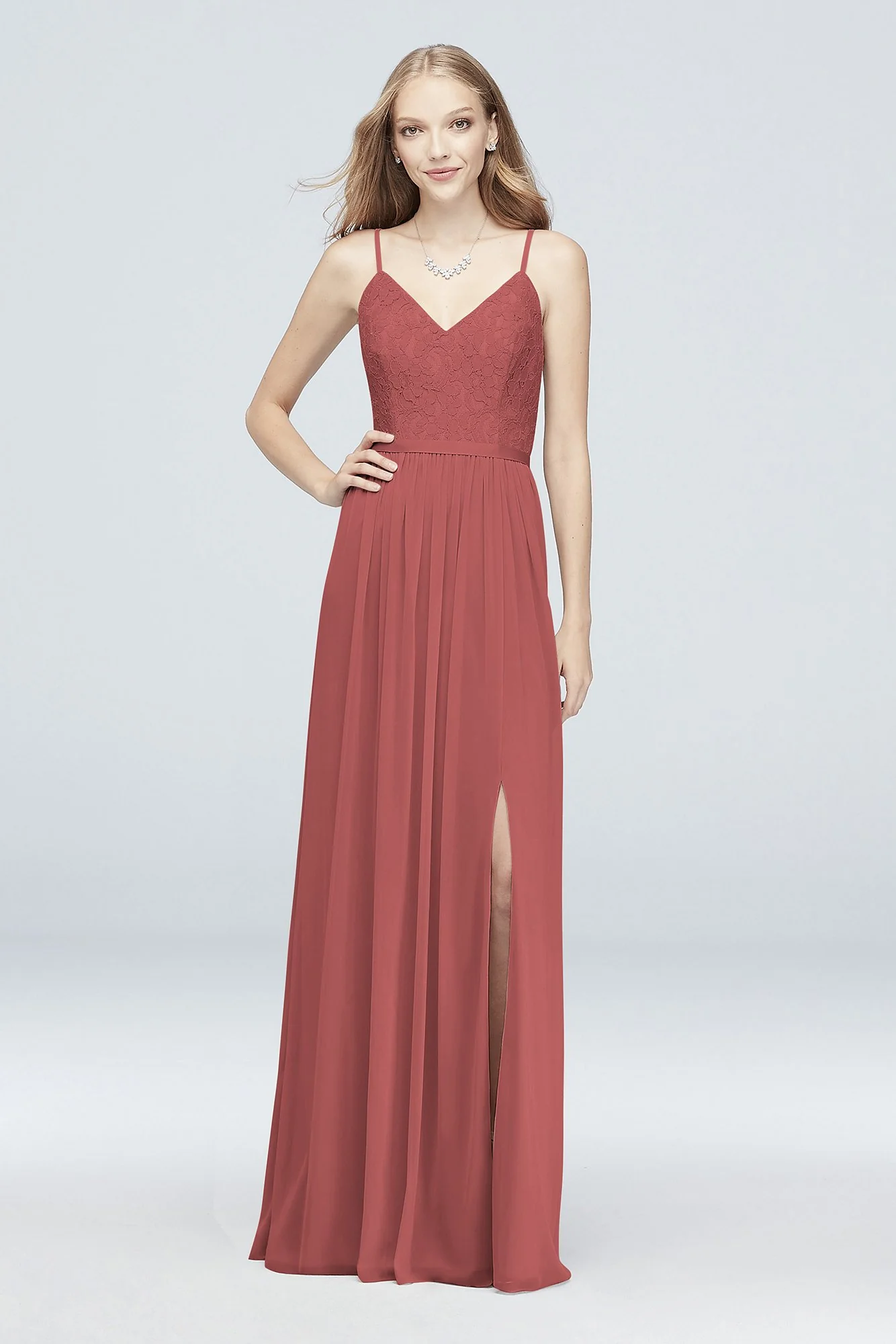 Long Corded Lace and Mesh Bridesmaid Dress - Image 67