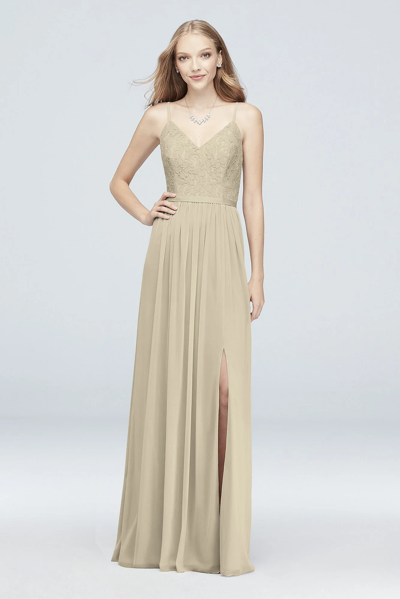 Long Corded Lace and Mesh Bridesmaid Dress - Image 70