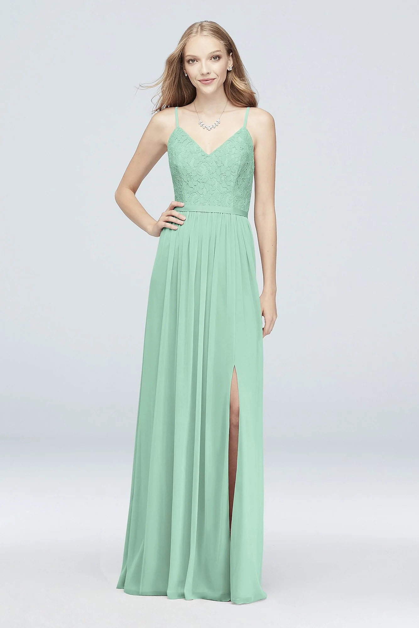 Long Corded Lace and Mesh Bridesmaid Dress - Image 80