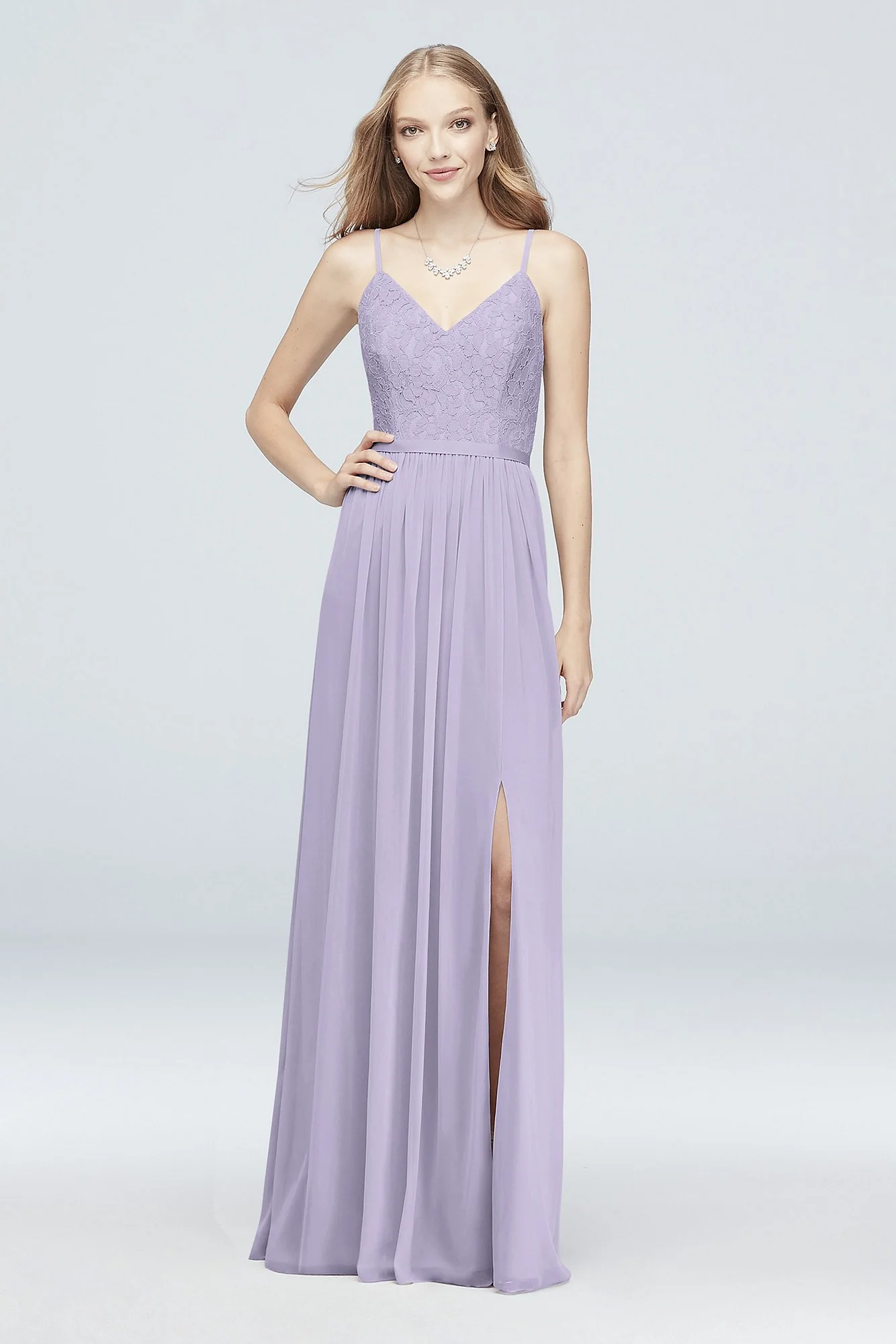 Long Corded Lace and Mesh Bridesmaid Dress - Image 86