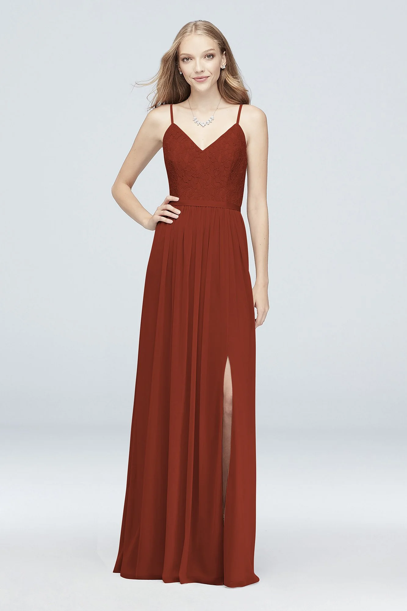 Long Corded Lace and Mesh Bridesmaid Dress - Image 87