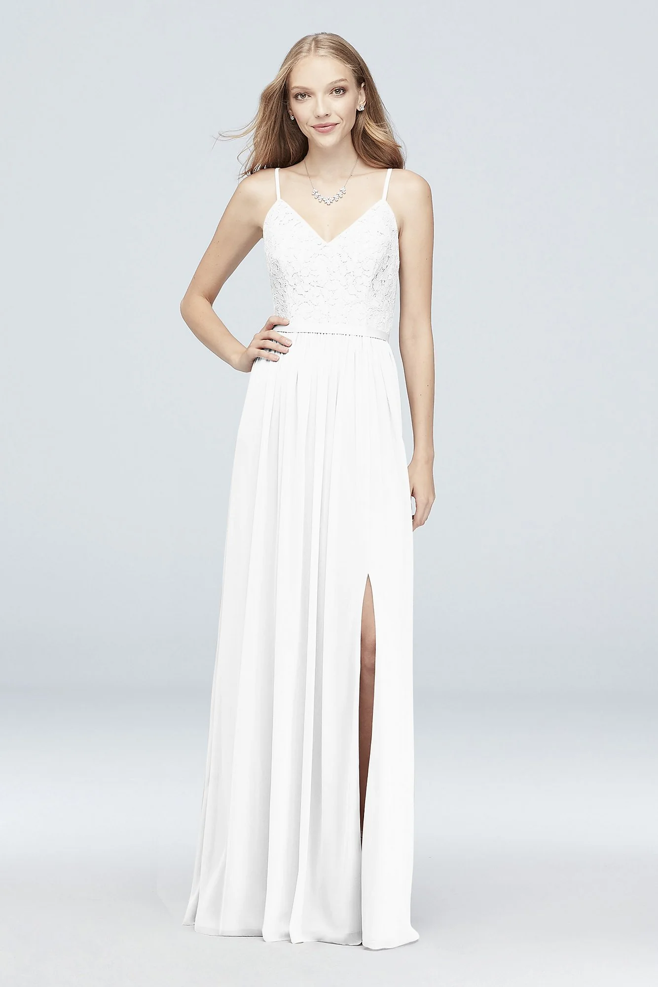 Long Corded Lace and Mesh Bridesmaid Dress - Image 88