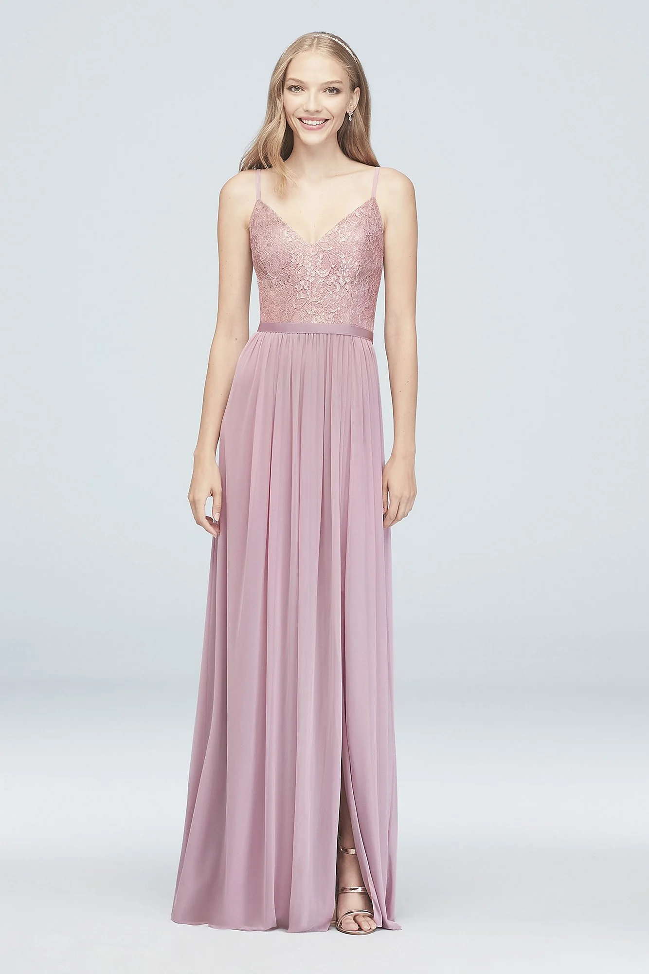 Long Corded Lace and Mesh Bridesmaid Dress - Image 95