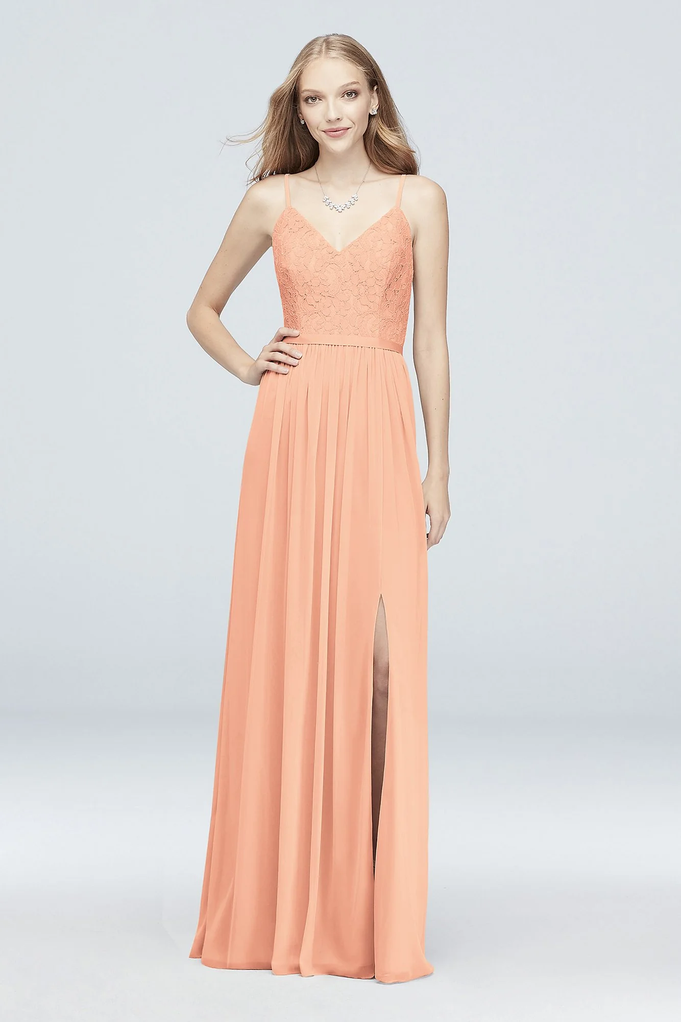 Long Corded Lace and Mesh Bridesmaid Dress - Image 98