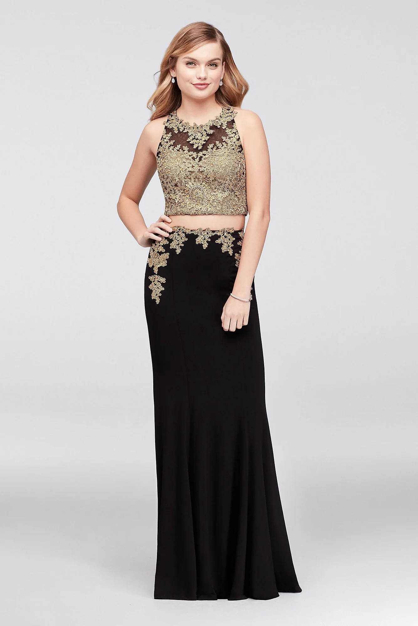 Corded Lace Applique Jersey Two-Piece Dress - Image 2