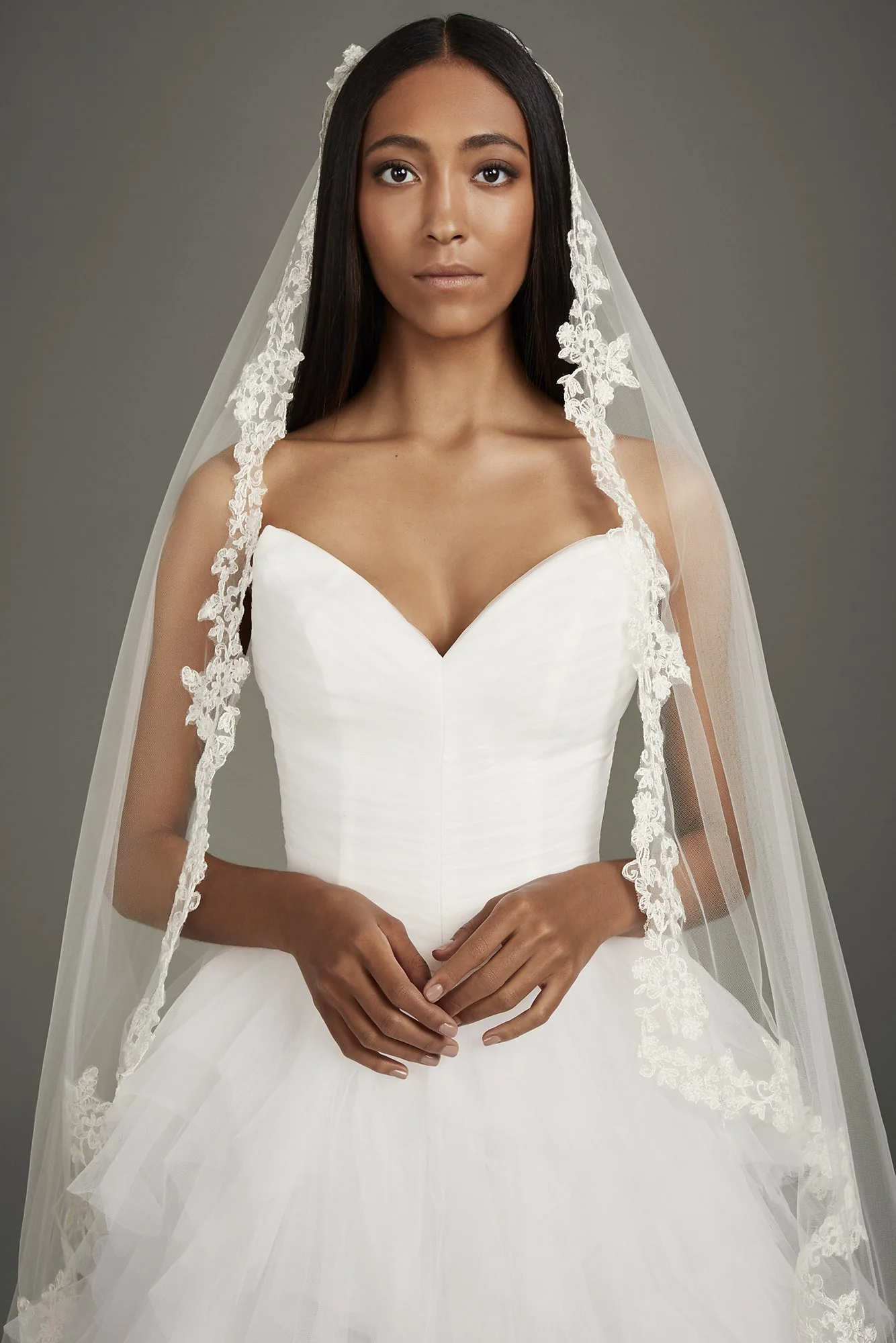 Corded Lace Applique Square-Cut Walking Veil