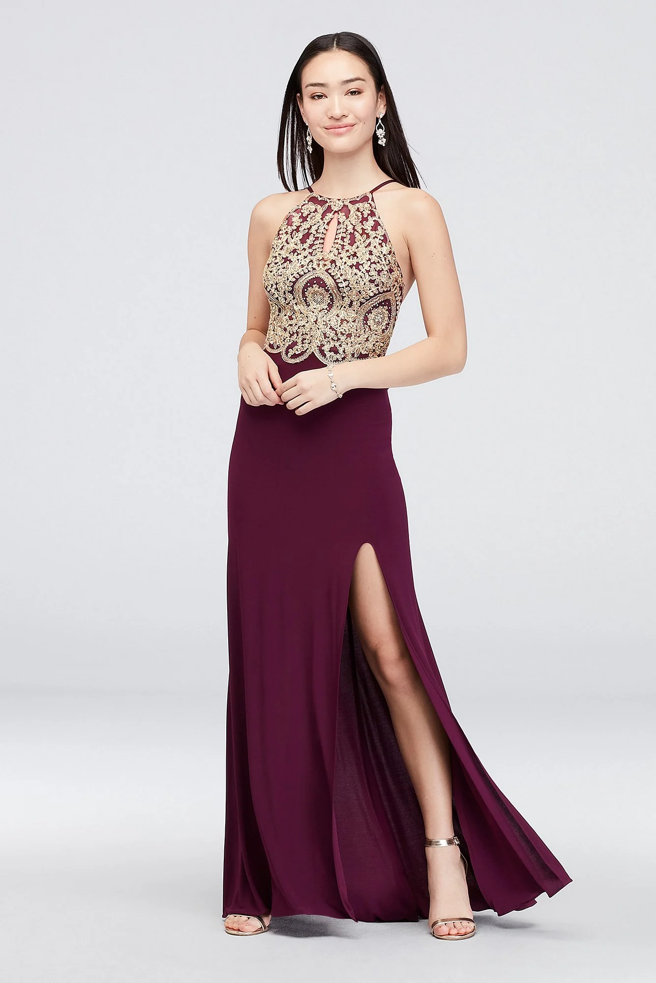 Corded Lace Filigree Illusion Bodice Sheath Gown