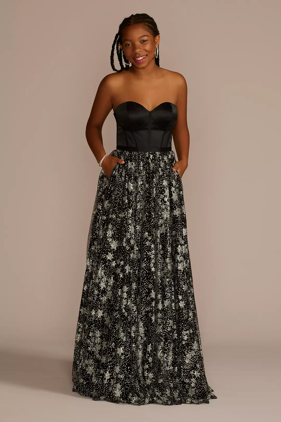 Corset Ball Gown with Star Patterned Glitter Skirt - Image 9