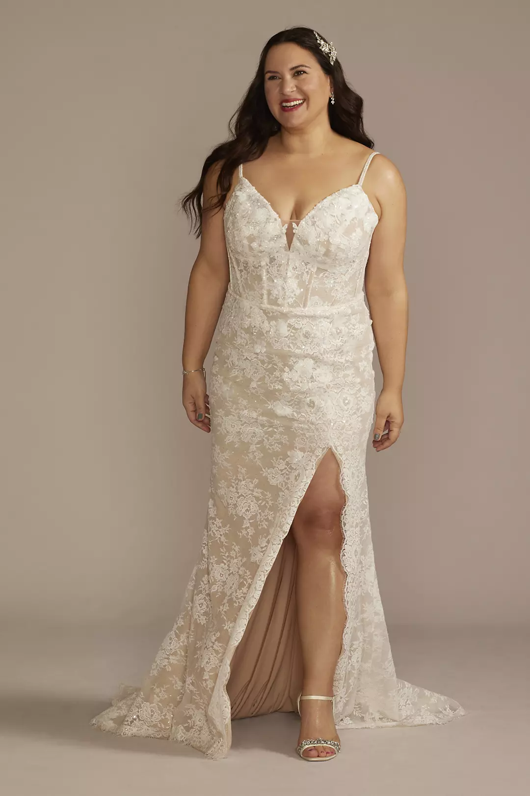 Corset Bodice Beaded Lace Sheath Wedding Dress - Image 17