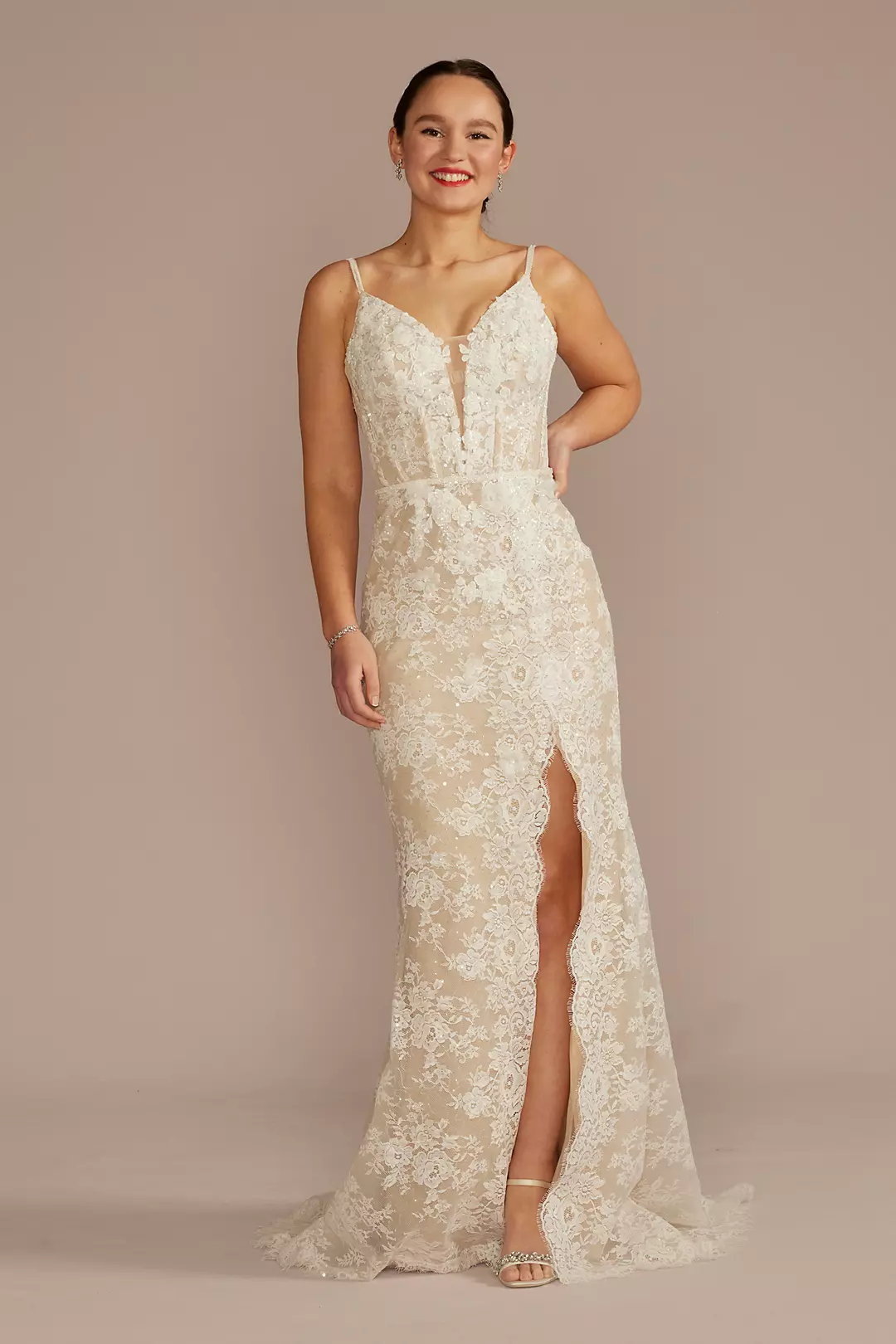 Corset Bodice Beaded Lace Sheath Wedding Dress - Image 19