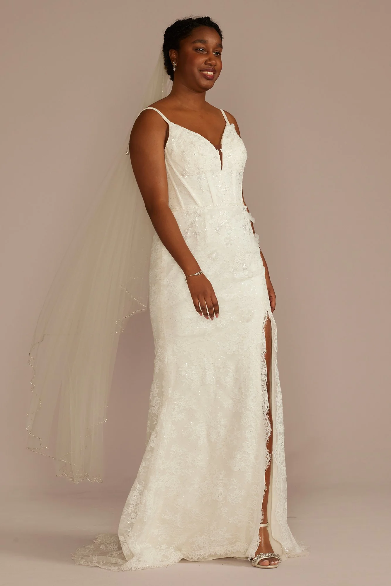 Corset Bodice Beaded Lace Sheath Wedding Dress - Image 4