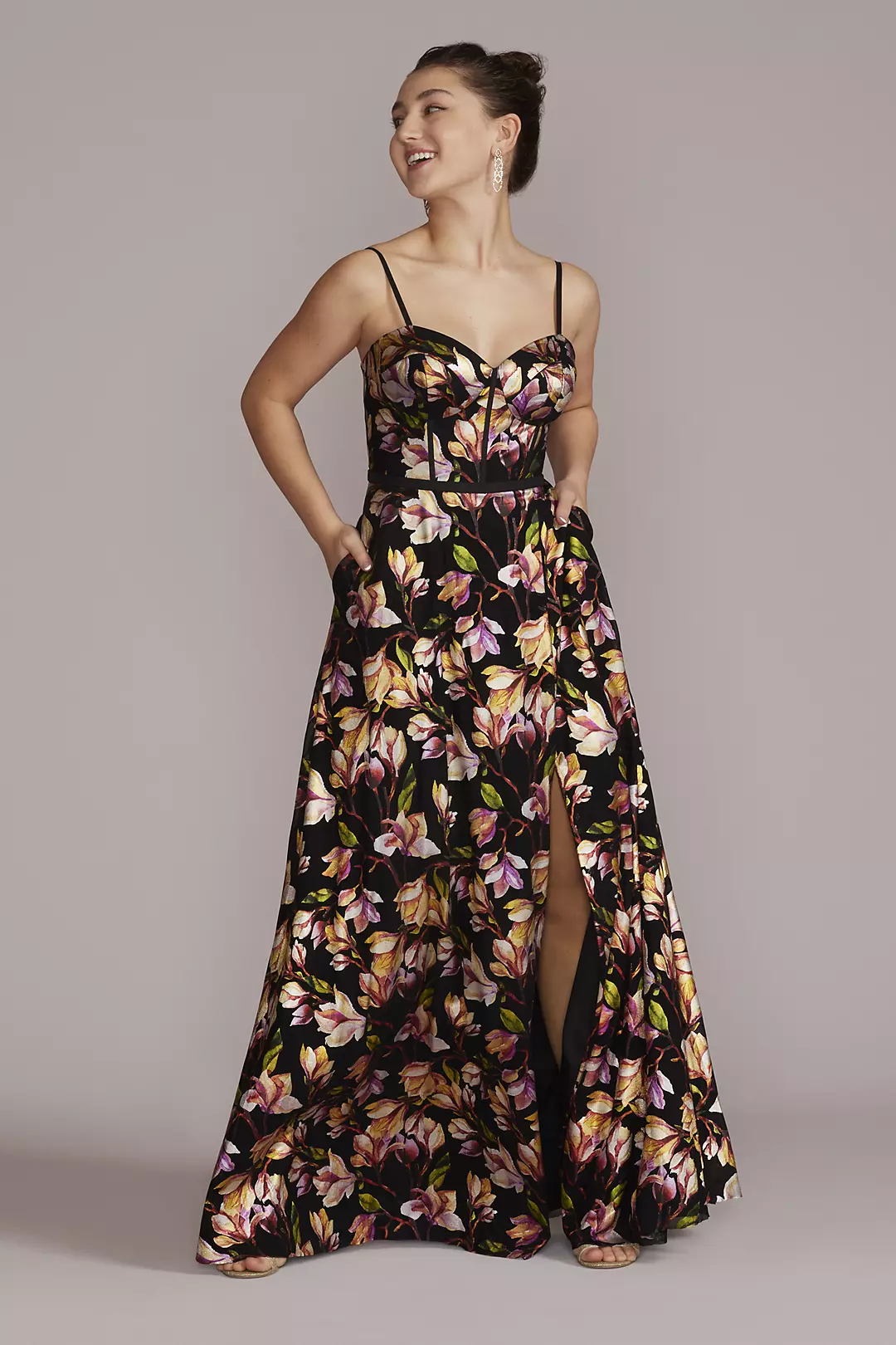 Corset Bodice Floral Patterned A-Line Dress - Image 15