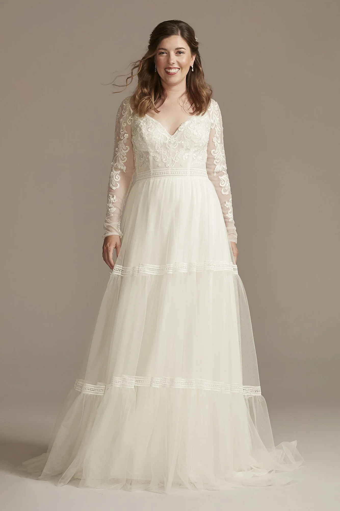 Corset Bodice Long Sleeve A-Line Wedding Dress - Image 11