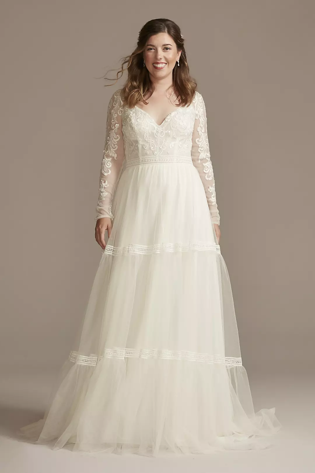 Corset Bodice Long Sleeve A-Line Wedding Dress - Image 14