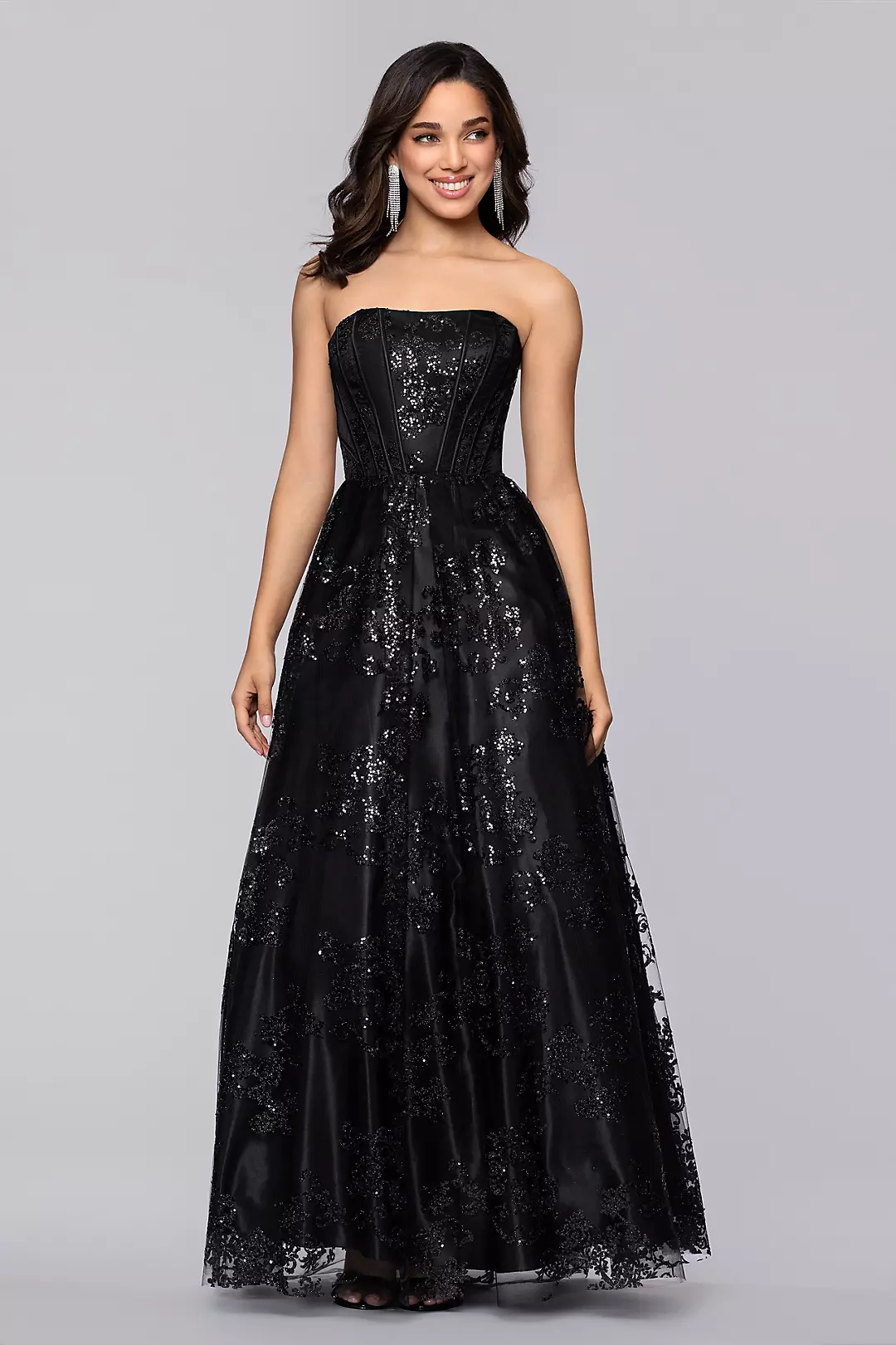 Corset Bodice Patterned Glitter Ball Gown - Image 2