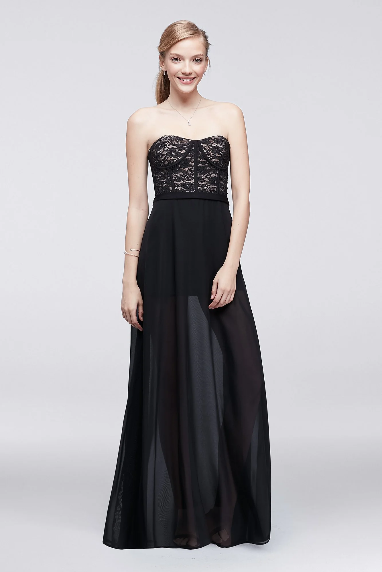 Corset-Bodice Romper with Chiffon Overlay