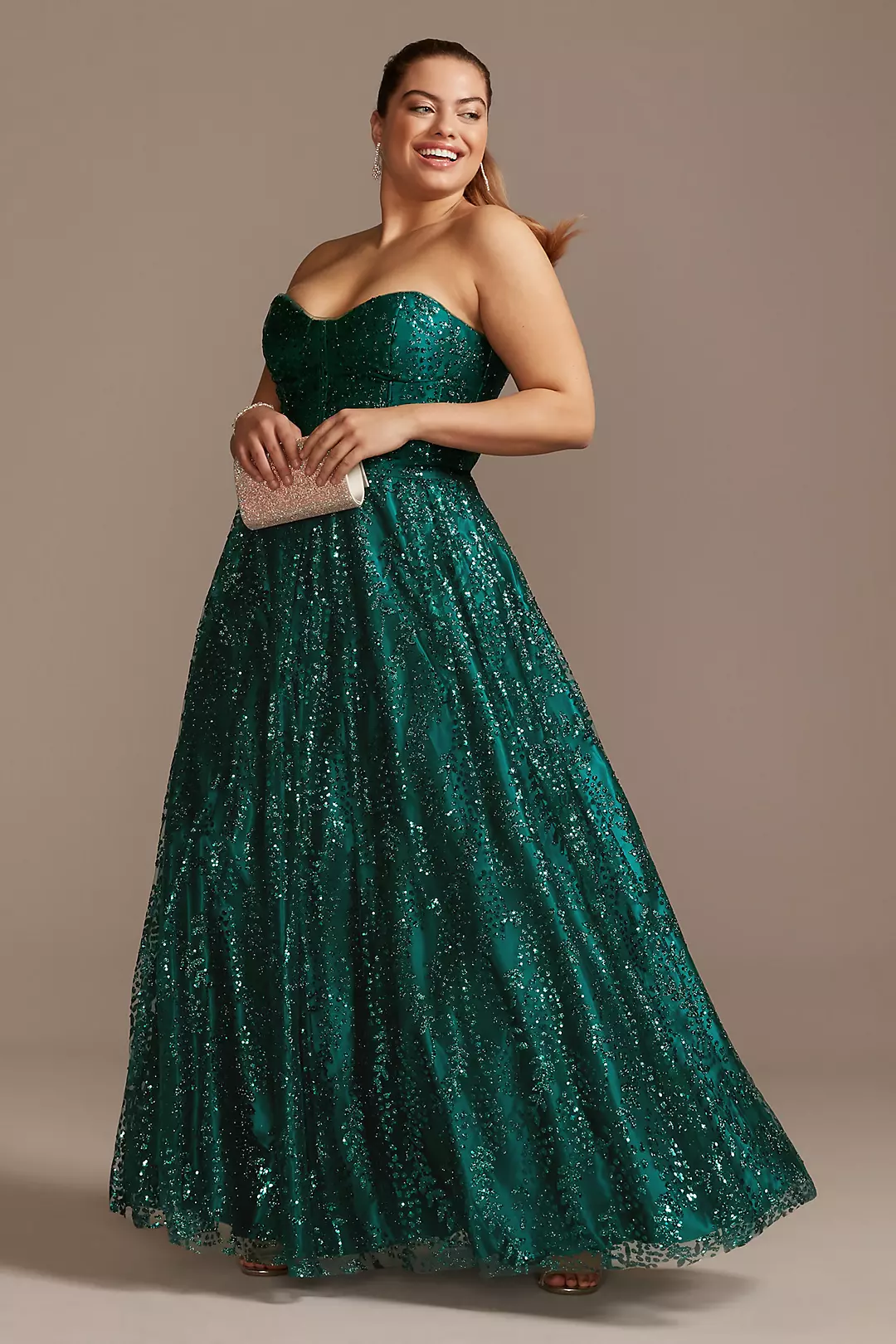 Corset Bodice Strapless Gown with Glitter Overlay - Image 2