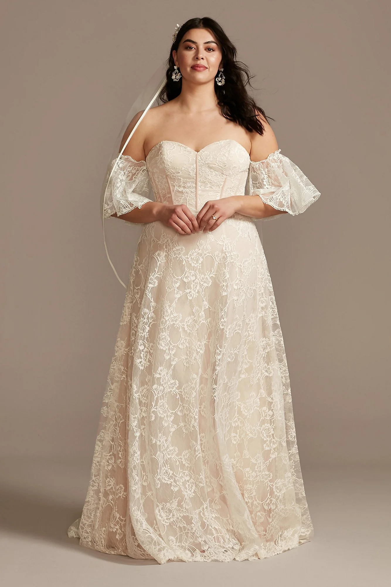 Corset Lace Wedding Dress with Removable Sleeves - Image 2
