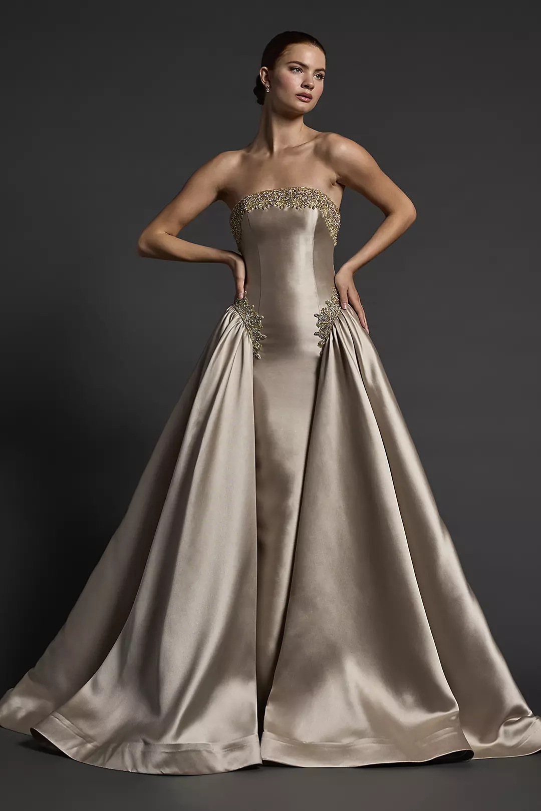 Couture Jeweled Mikado Sheath Dress with Overskirt - Image 3