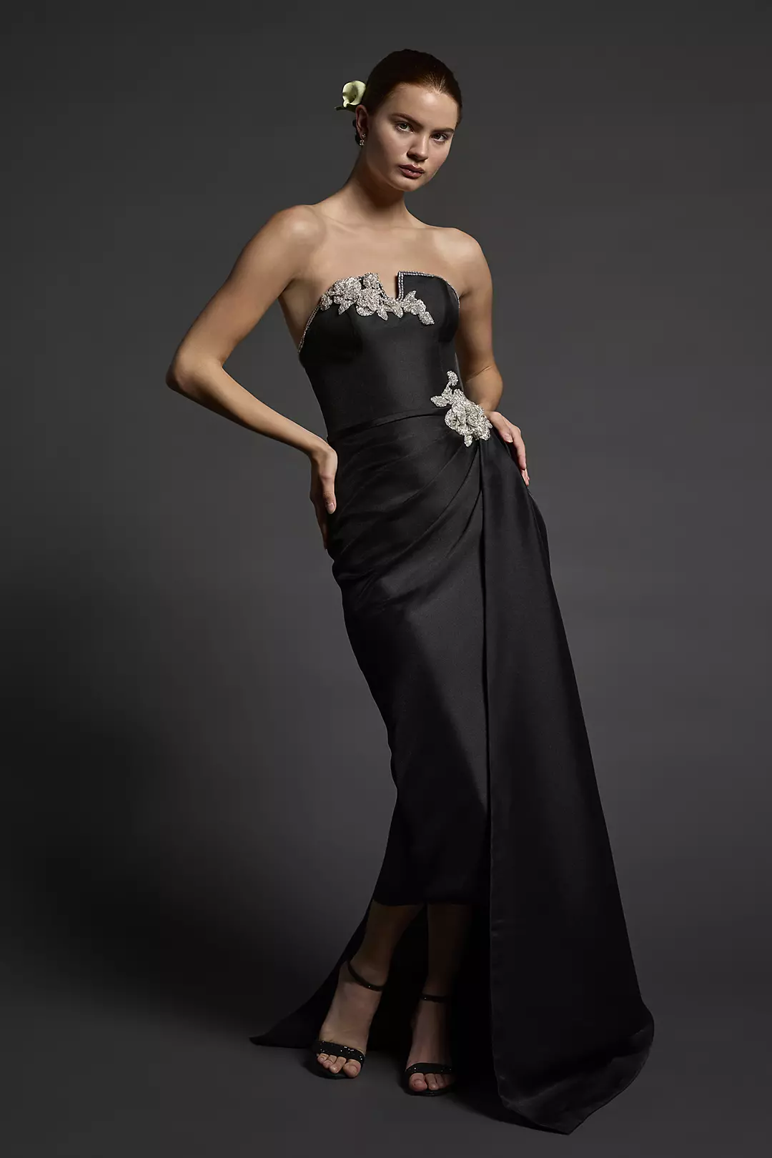 Couture Jeweled Tea-Length Mikado Sheath Dress - Image 10