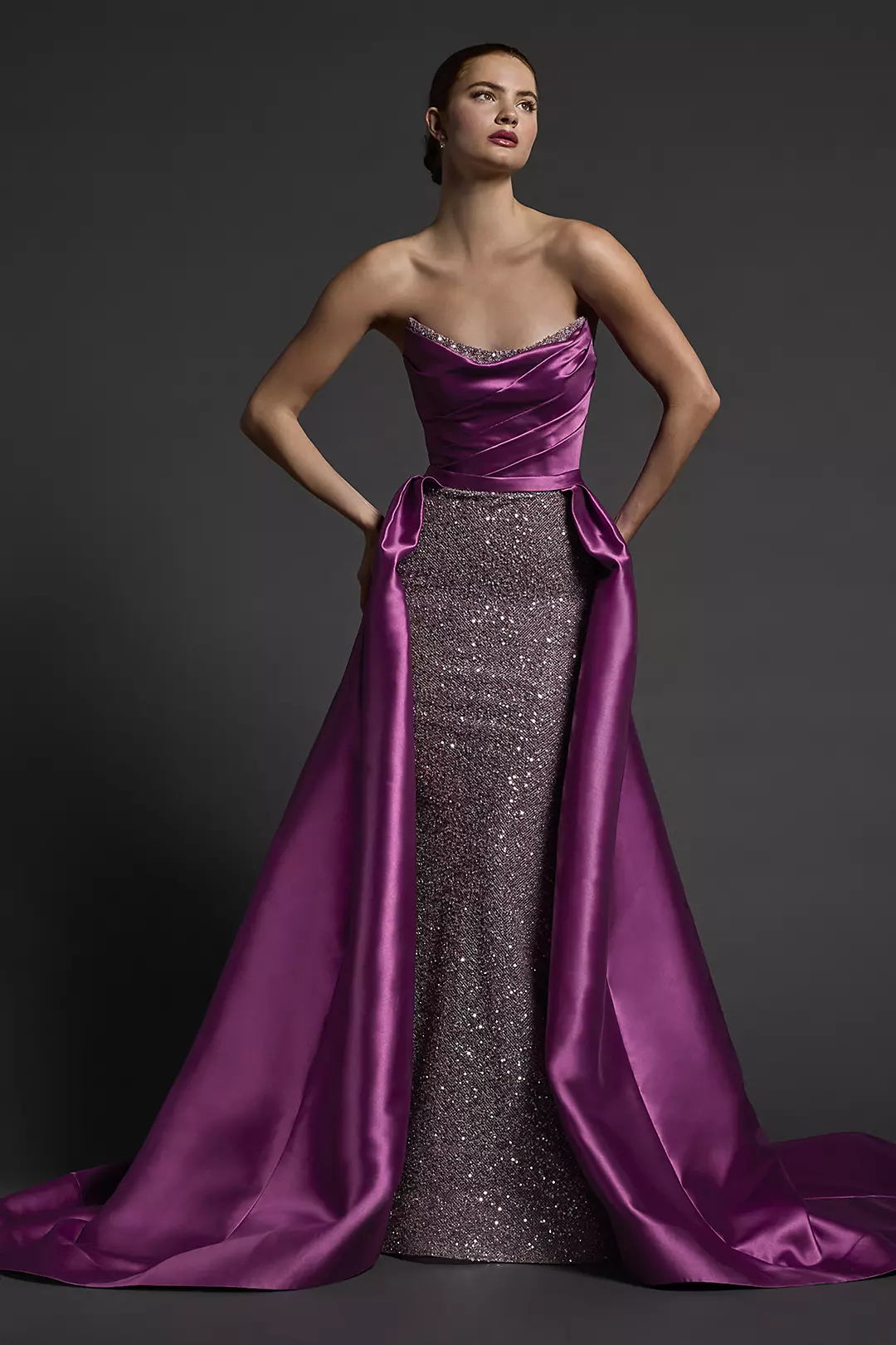 Couture Sequin Mermaid Dress with Overskirt - Image 6